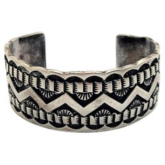 Native American Darin Bill Sterling Silver Wide Heavy Cuff Bracelet