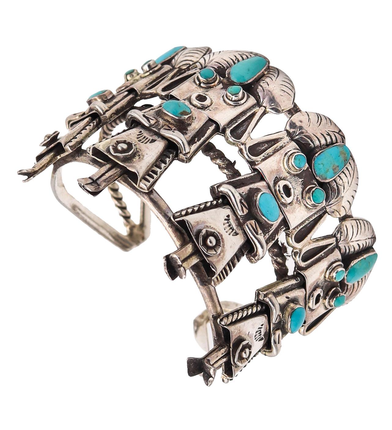 Navajo-Armband-Manschettenknöpfe, DC Thomas, 1970  925 Sterling mit Türkis-Turquoise (Indigene Kunst (Nord-/Südamerika))
