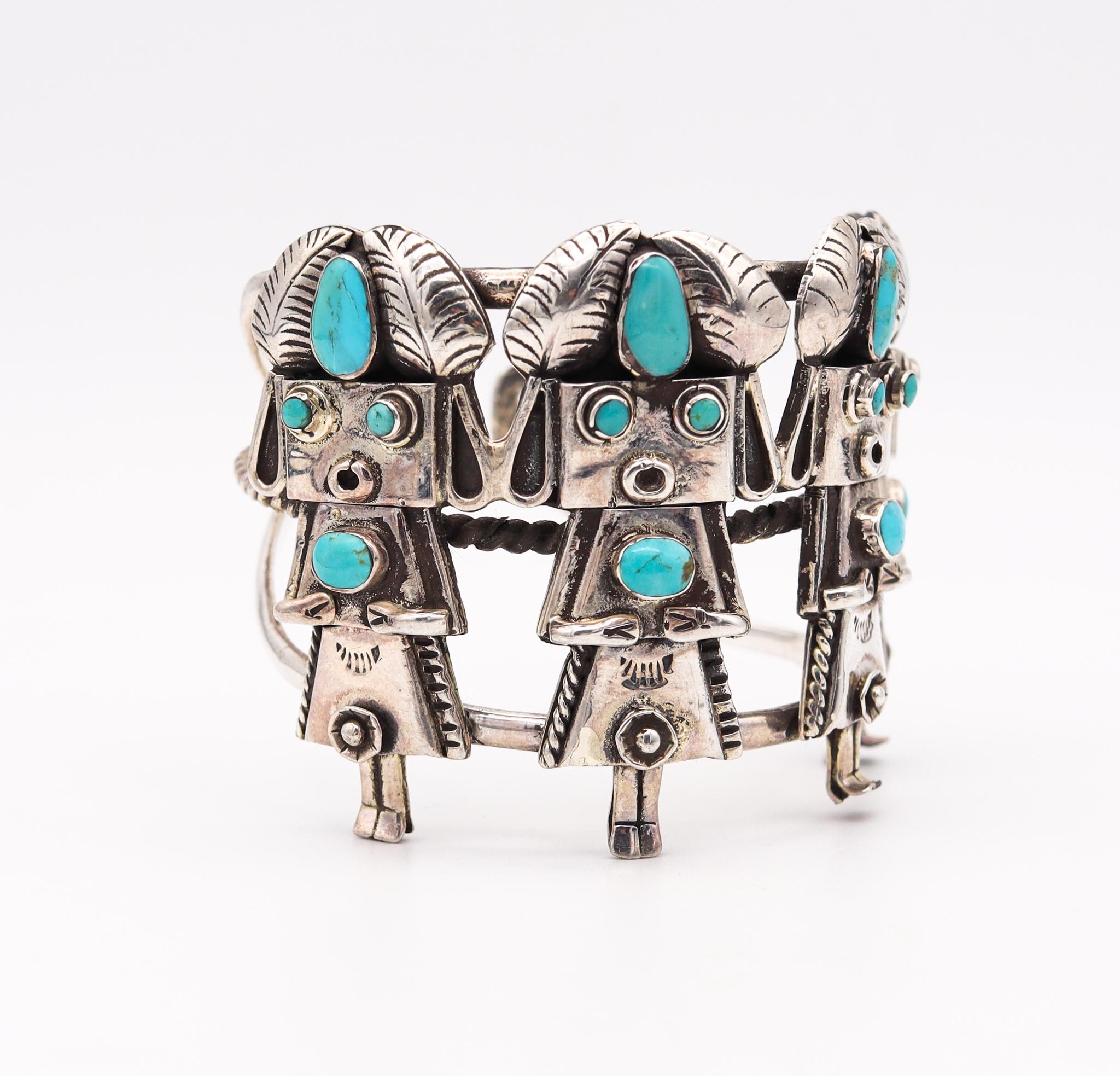 Navajo-Armband-Manschettenknöpfe, DC Thomas, 1970  925 Sterling mit Türkis-Turquoise (Cabochon)