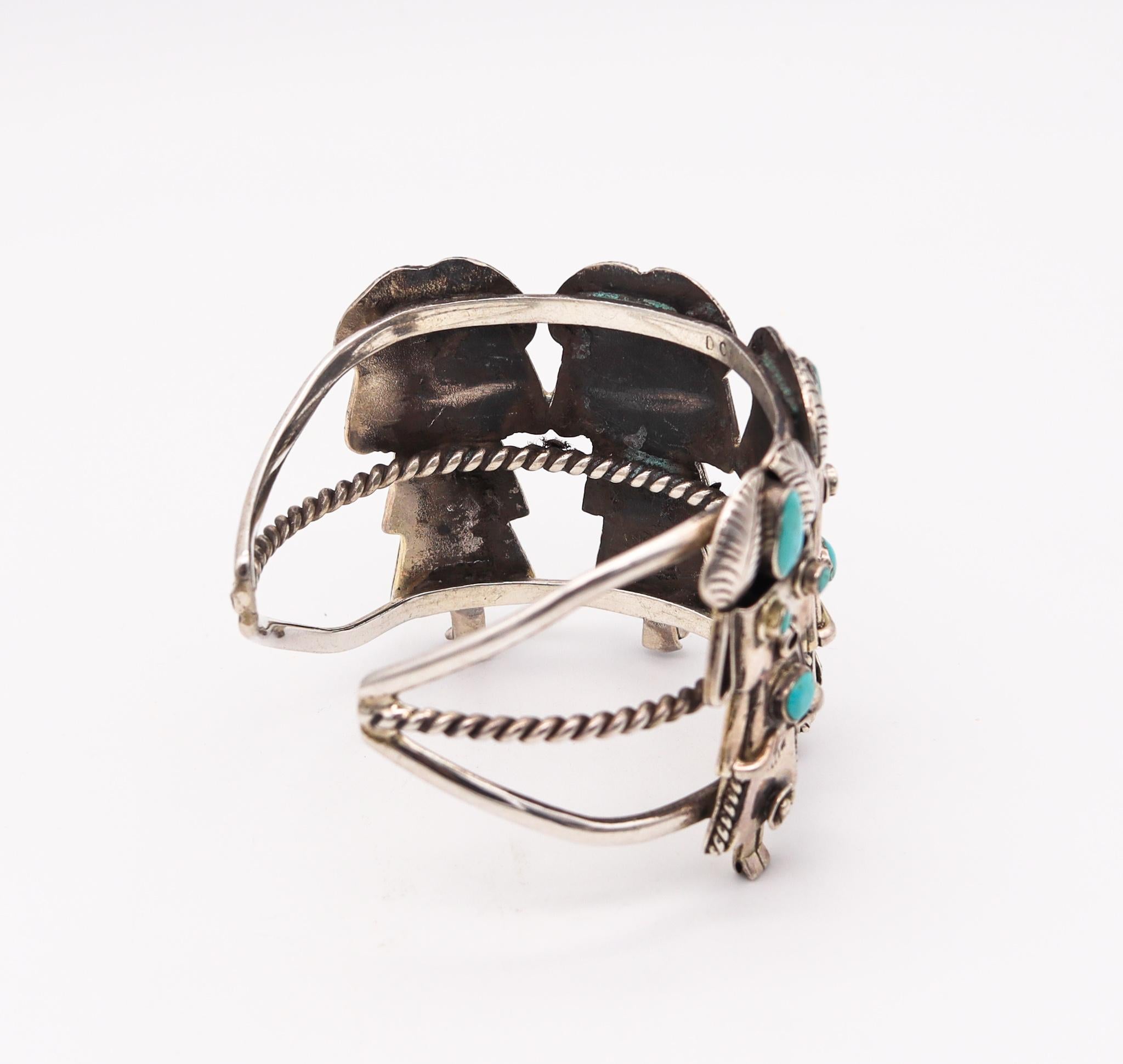 Navajo-Armband-Manschettenknöpfe, DC Thomas, 1970  925 Sterling mit Türkis-Turquoise im Zustand „Hervorragend“ in Miami, FL