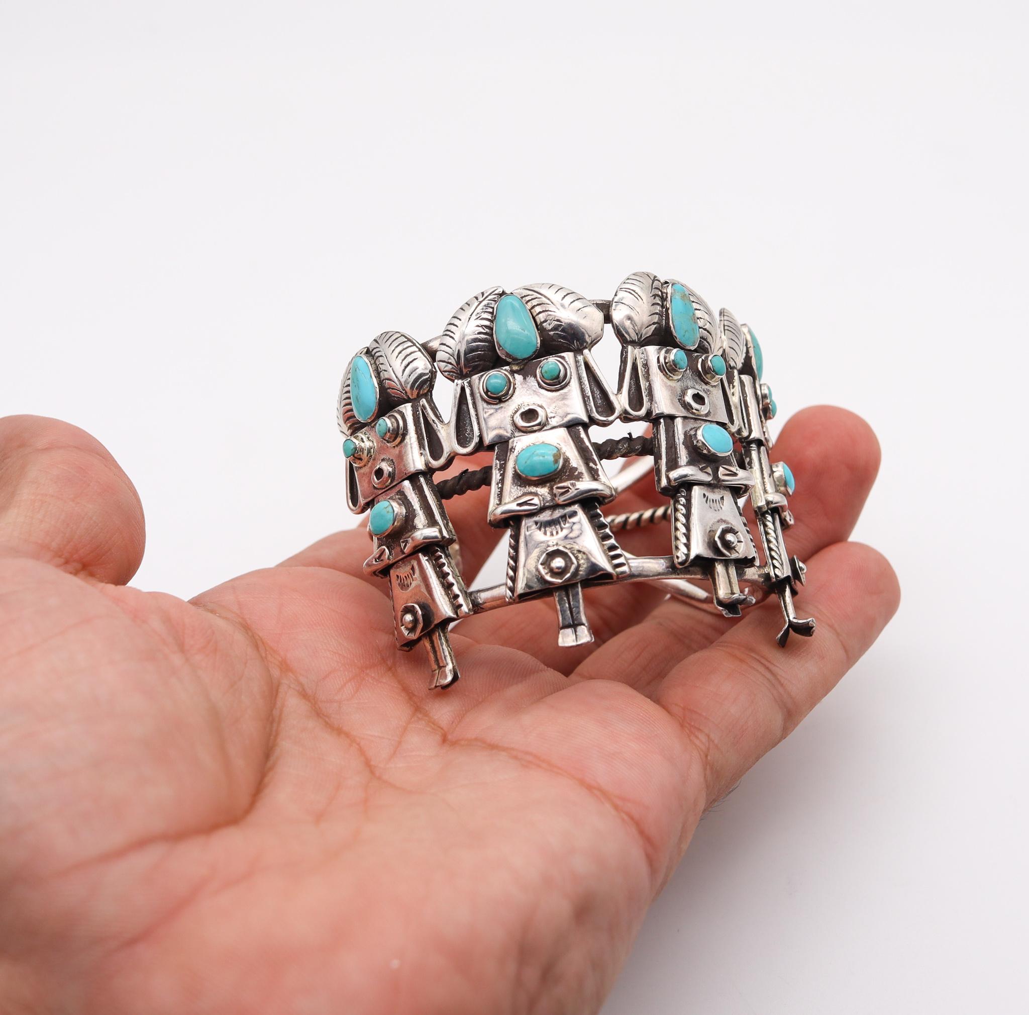 Navajo-Armband-Manschettenknöpfe, DC Thomas, 1970  925 Sterling mit Türkis-Turquoise 1