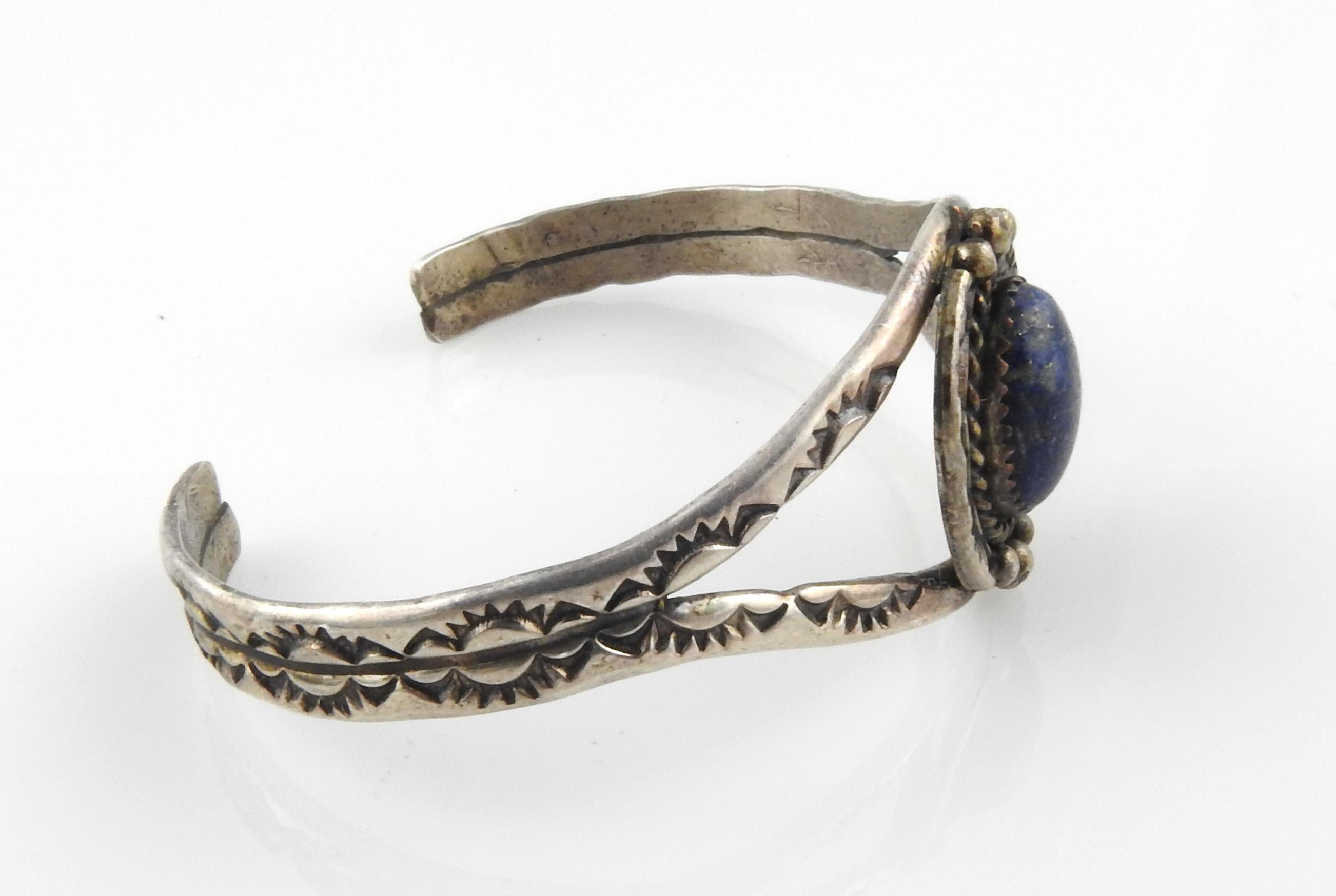 Women's or Men's Native American Diné Begaye Sterling Silver Lapis Cuff For Sale