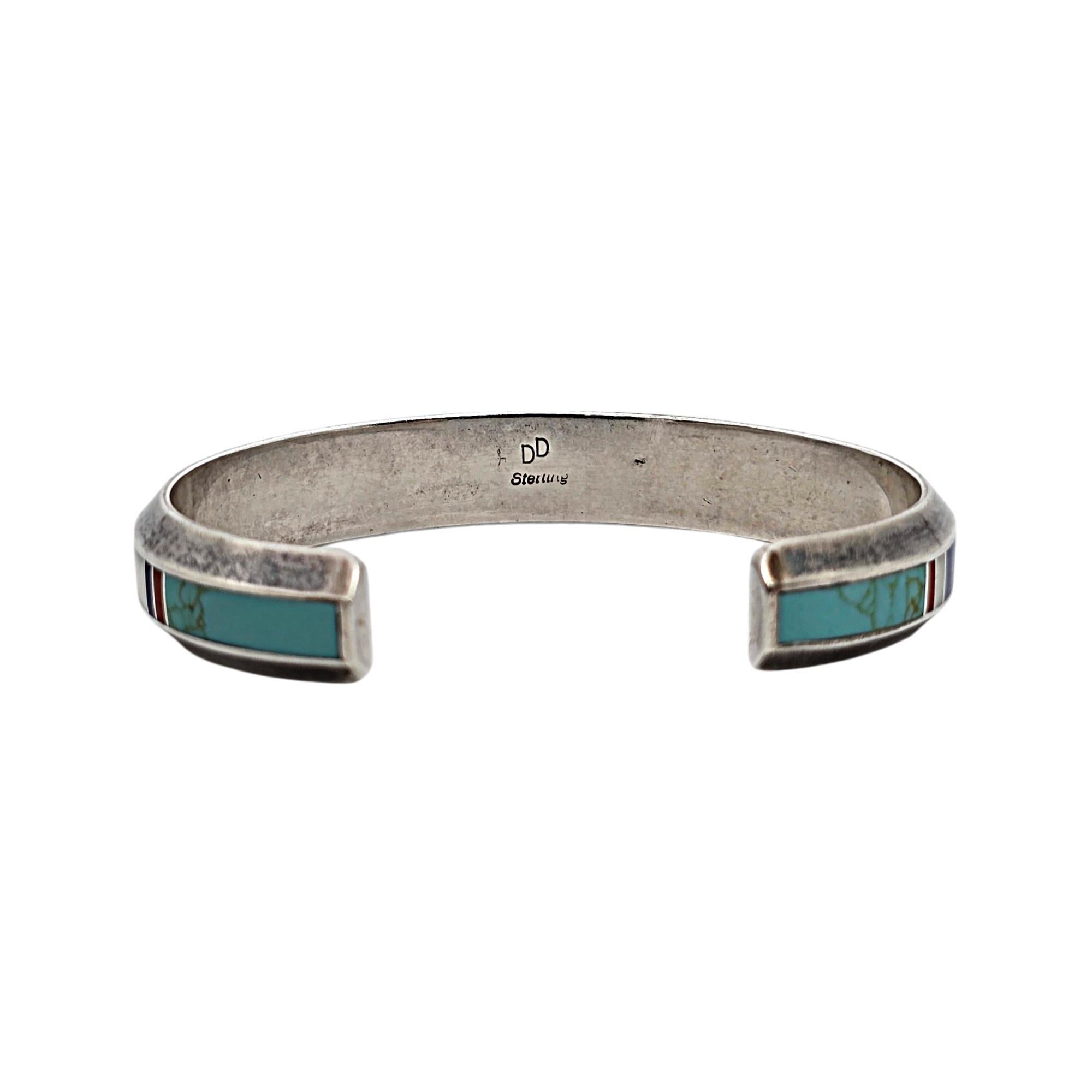 Native American Donald Douglas Sterling Silver Inlay Cuff Bracelet #19102 In Good Condition In Washington Depot, CT