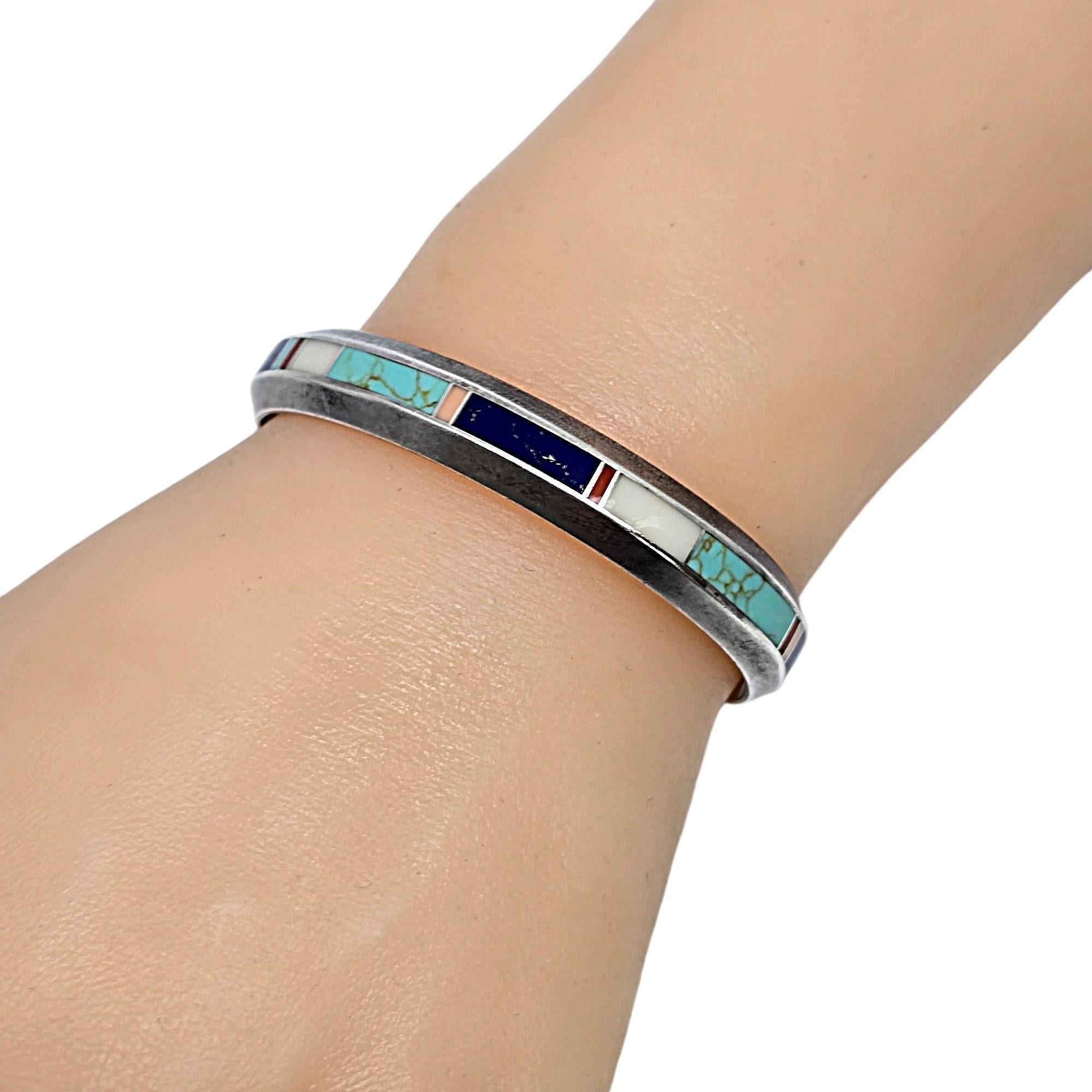 Native American Donald Douglas Sterling Silver Inlay Cuff Bracelet #19102 4