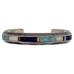 Native American Donald Douglas Sterling Silver Inlay Cuff Bracelet #19102