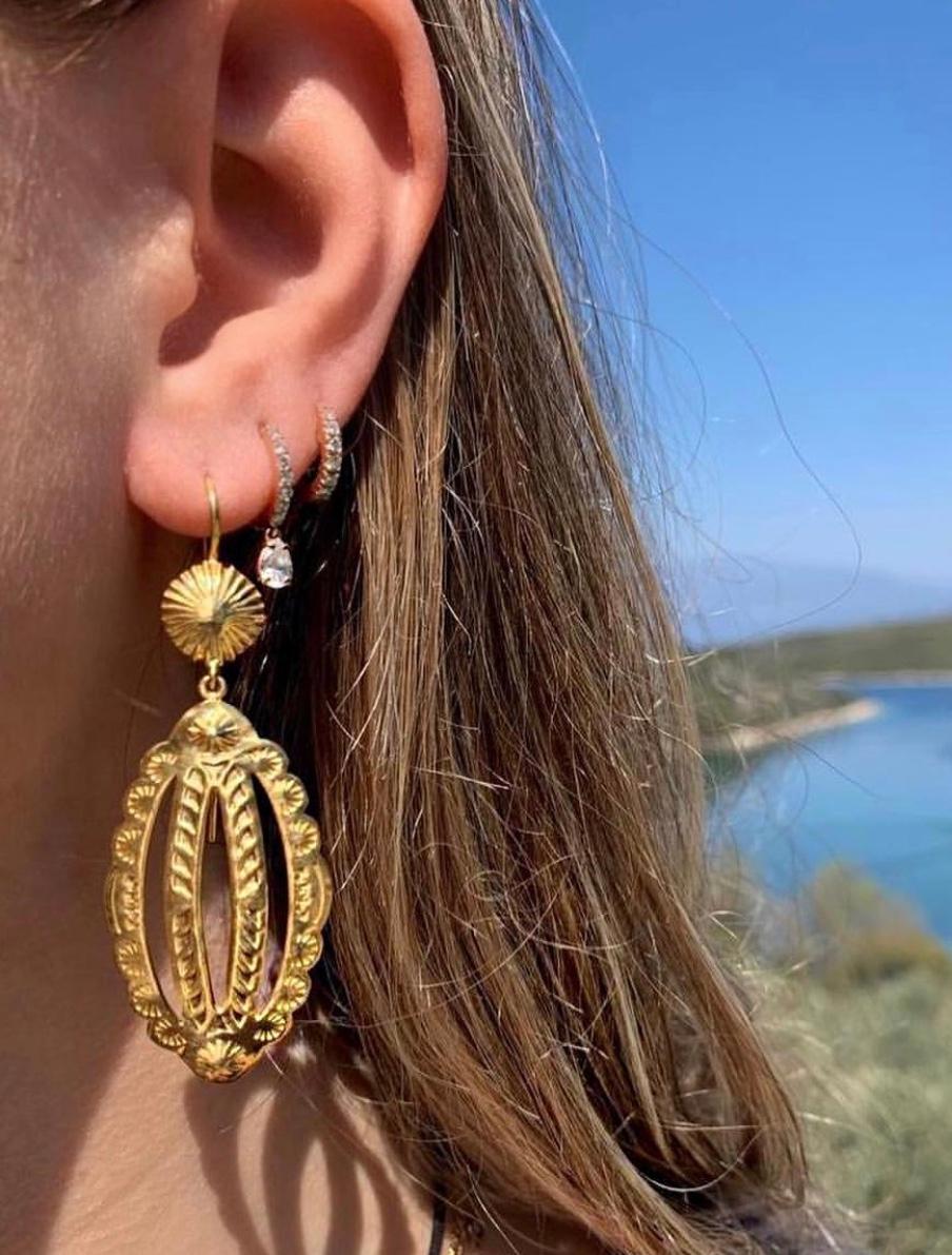 Drop Earrings 18 Karat Yellow Gold In New Condition For Sale In Athens, GR