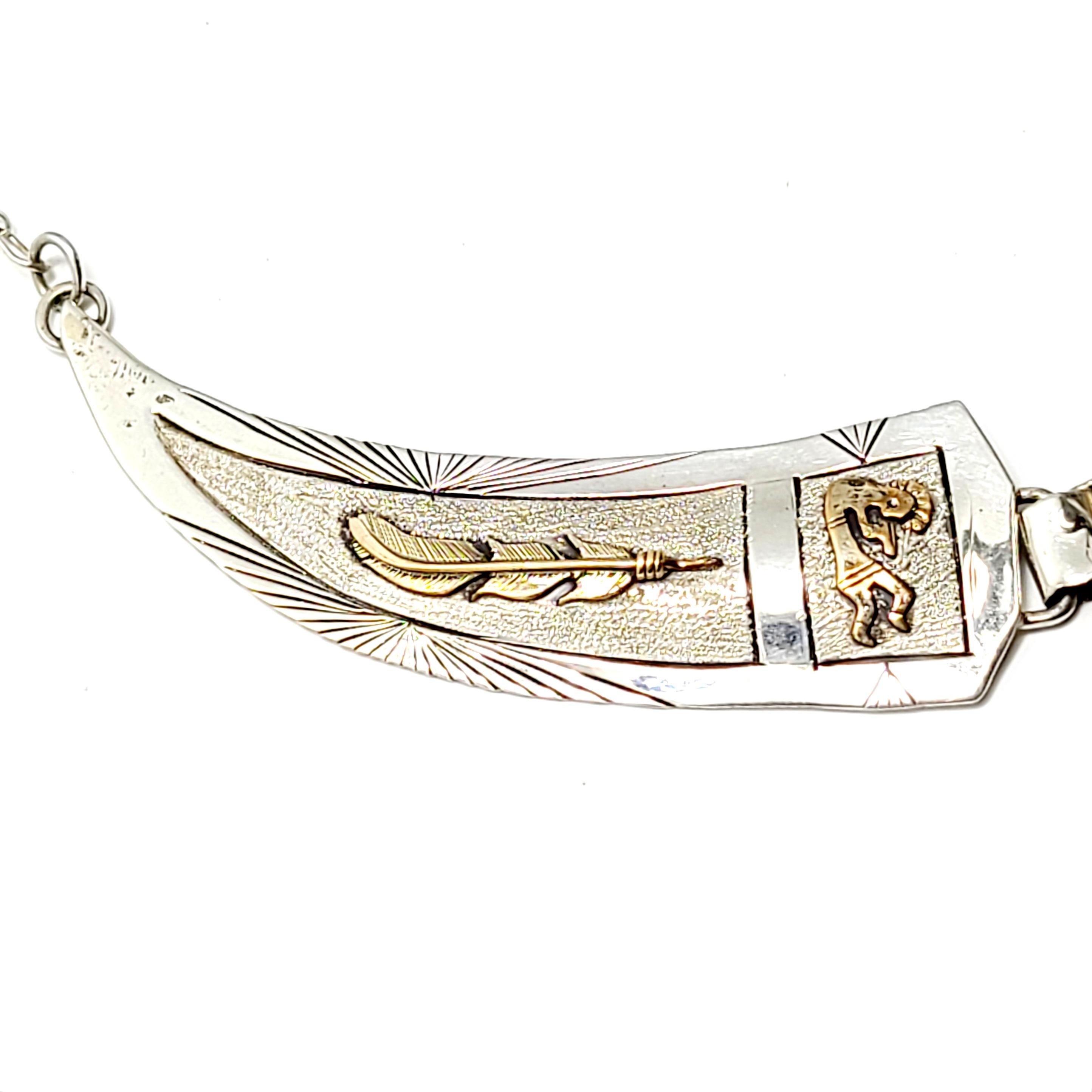 Native American E Etsitty Sterling Silber Türkis Halskette Goldfeder und Ko (Cabochon)