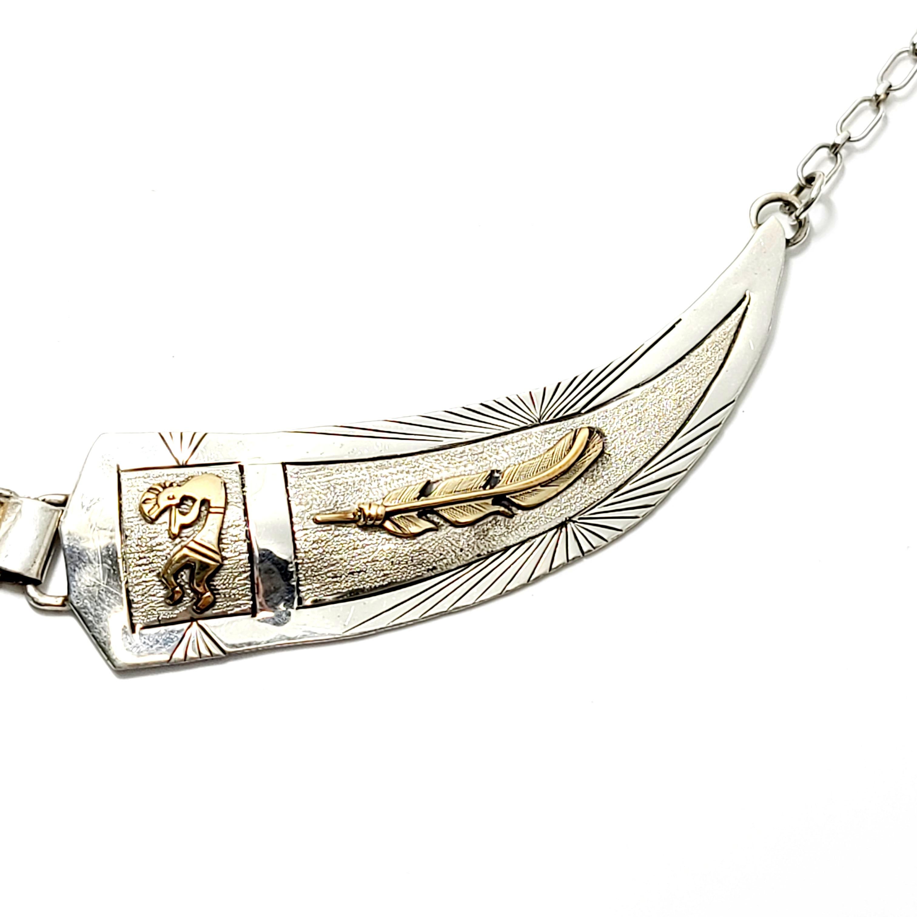 Native American E Etsitty Sterling Silber Türkis Halskette Goldfeder und Ko Damen