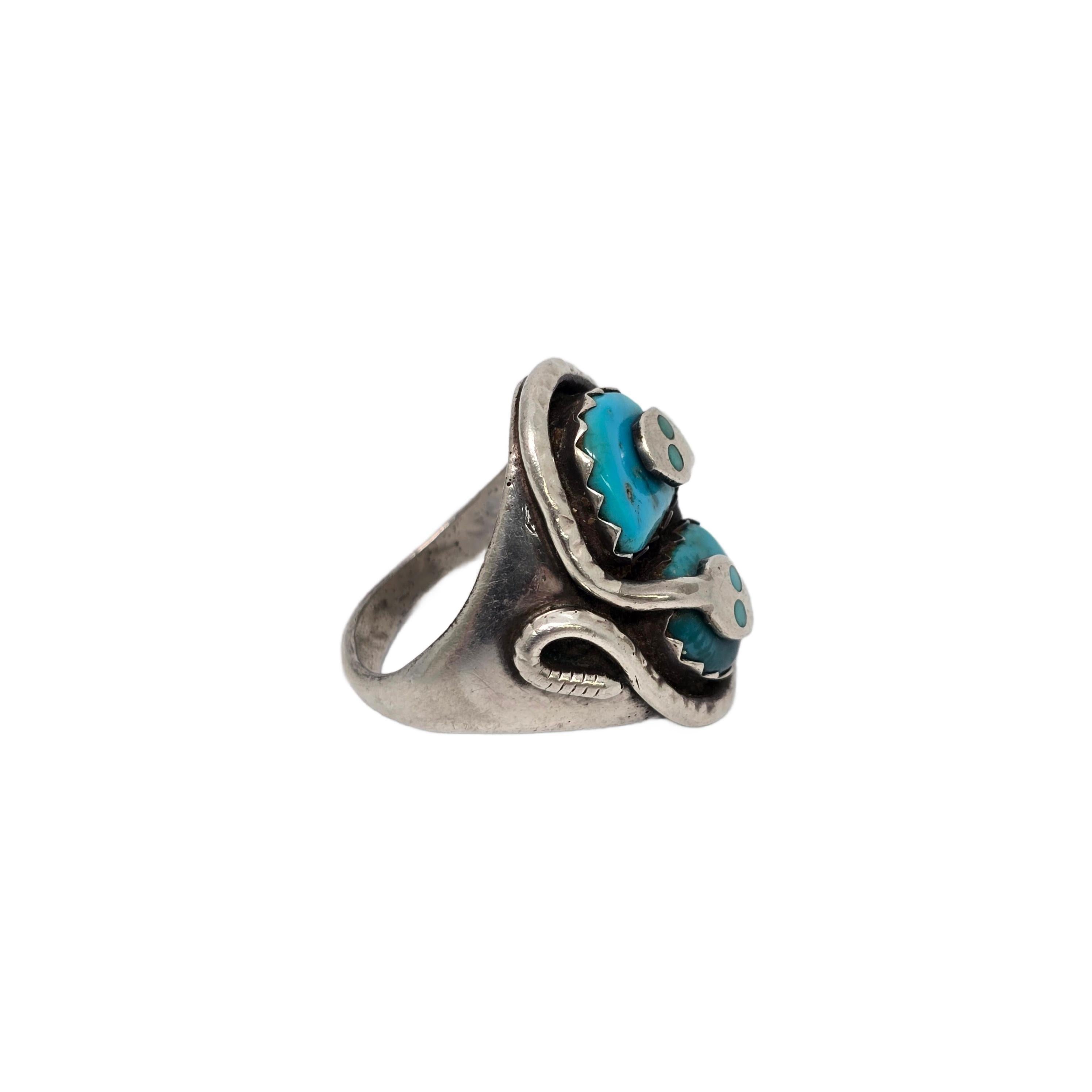 Native American Effie Calavaza Silver Turquoise Snake Ring Size 11 #19867 In Good Condition In Washington Depot, CT