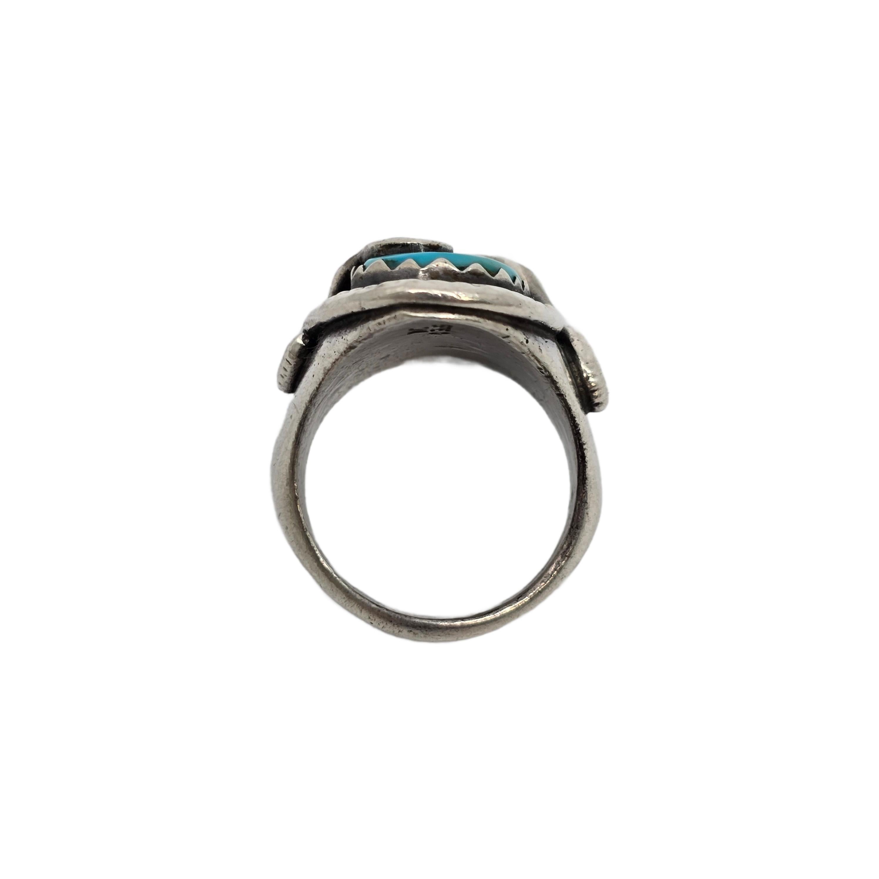 Women's or Men's Native American Effie Calavaza Silver Turquoise Snake Ring Size 11 #19867