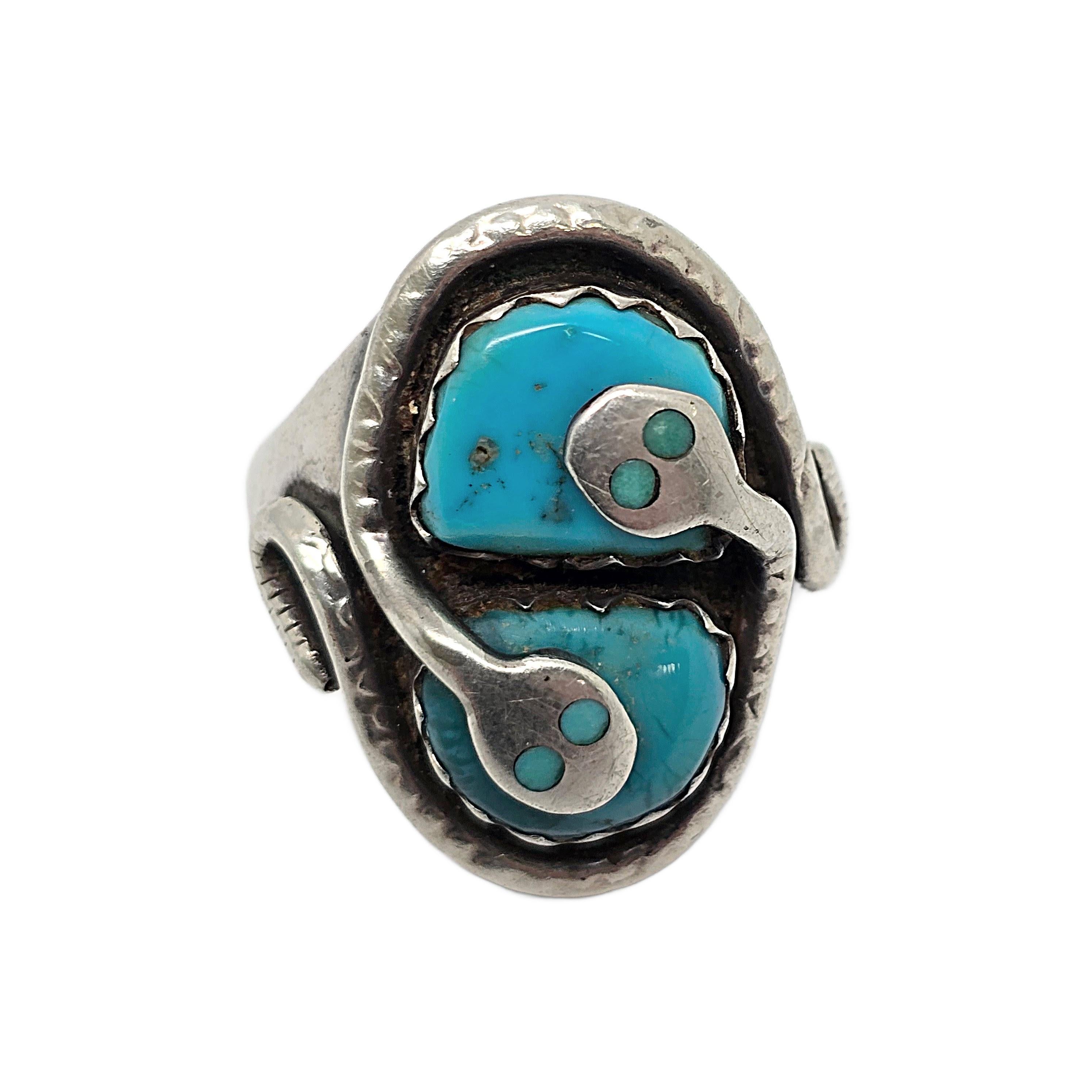 Native American Effie Calavaza Silver Turquoise Snake Ring Size 11 #19867 1
