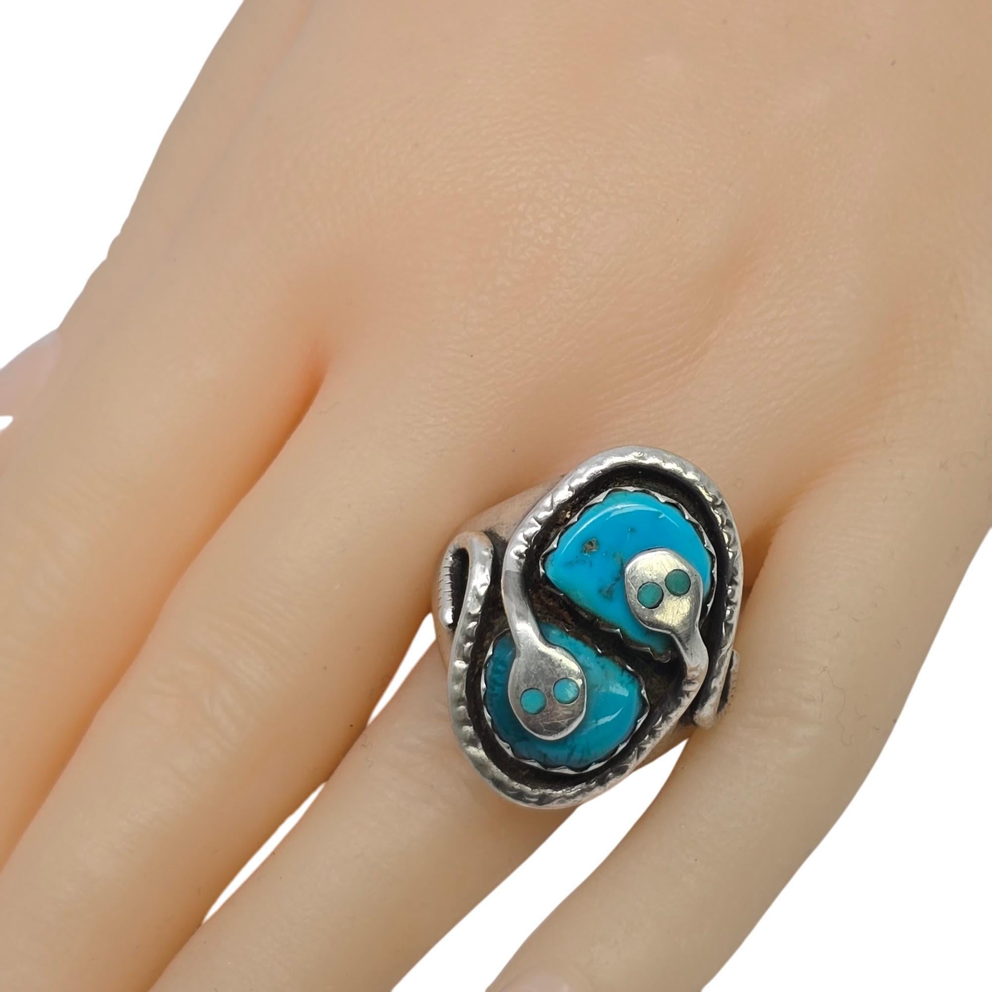 Native American Effie Calavaza Silver Turquoise Snake Ring Size 11 #19867 4