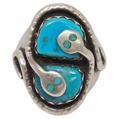 Native American Effie Calavaza Silver Turquoise Snake Ring Size 11 #19867