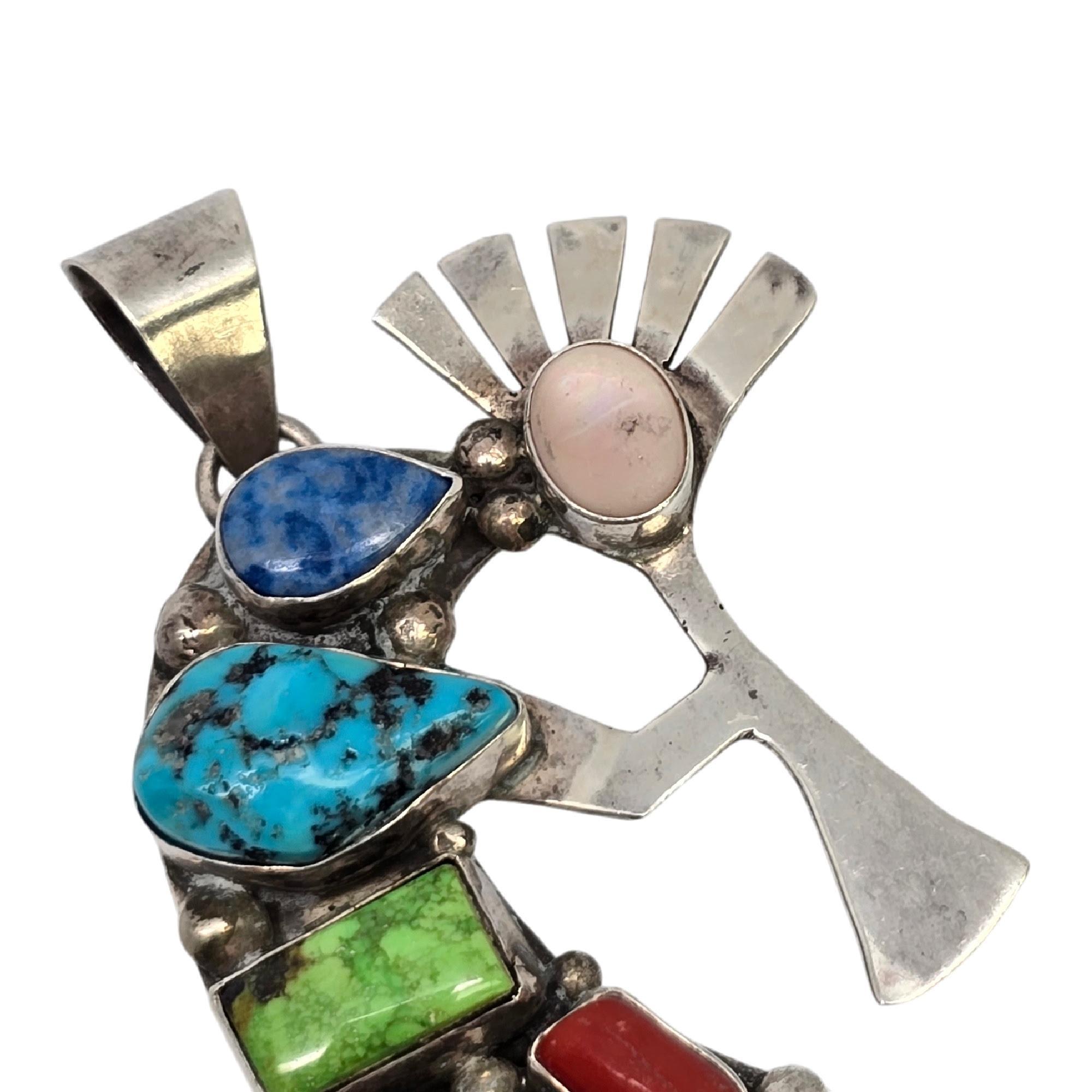 Women's or Men's Native American Emer Thompson Sterling Silver Stone Kokopelli Pendant #19117