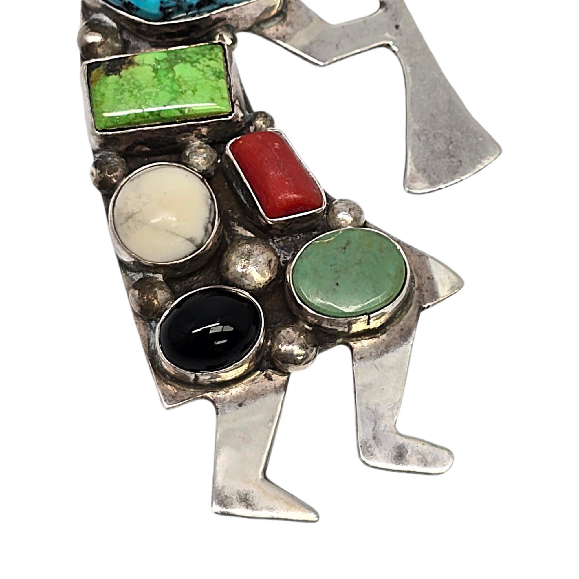 Native American Emer Thompson Sterling Silver Stone Kokopelli Pendant #19117 1