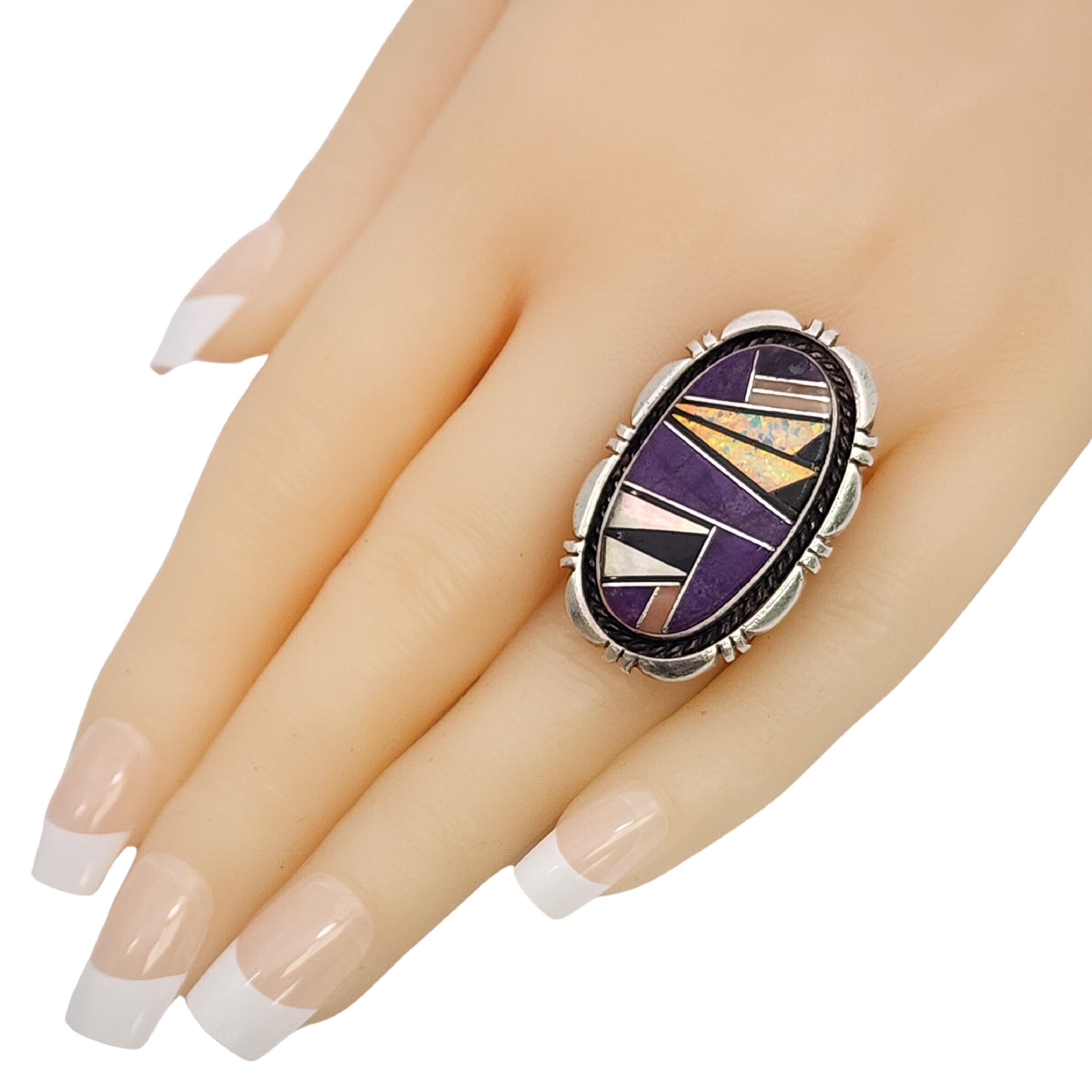 Anillo nativo americano Evelyn Spencer de plata de ley con incrustaciones de varias piedras #17671 4