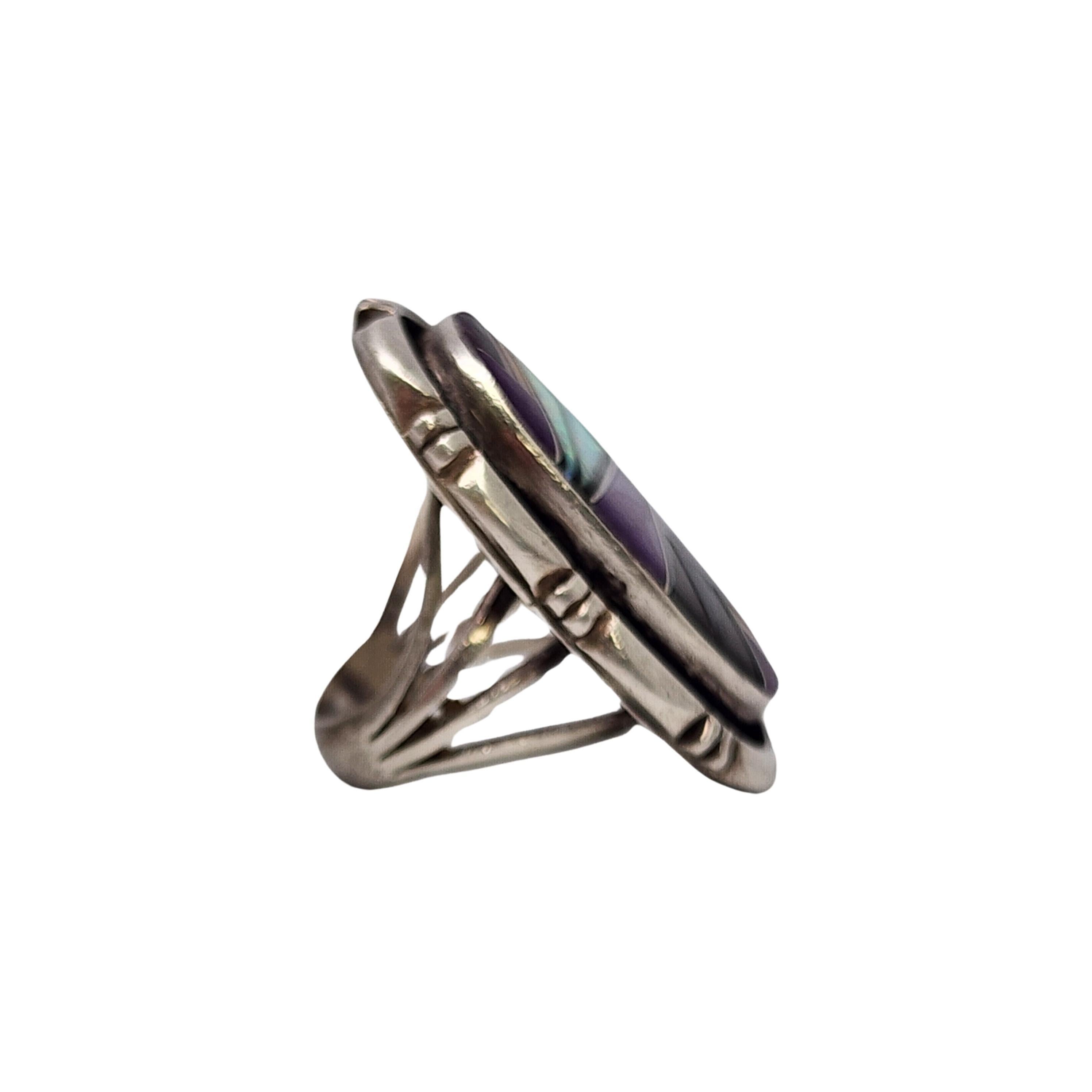 Anillo nativo americano Evelyn Spencer de plata de ley con incrustaciones de varias piedras #17671 Cabujón