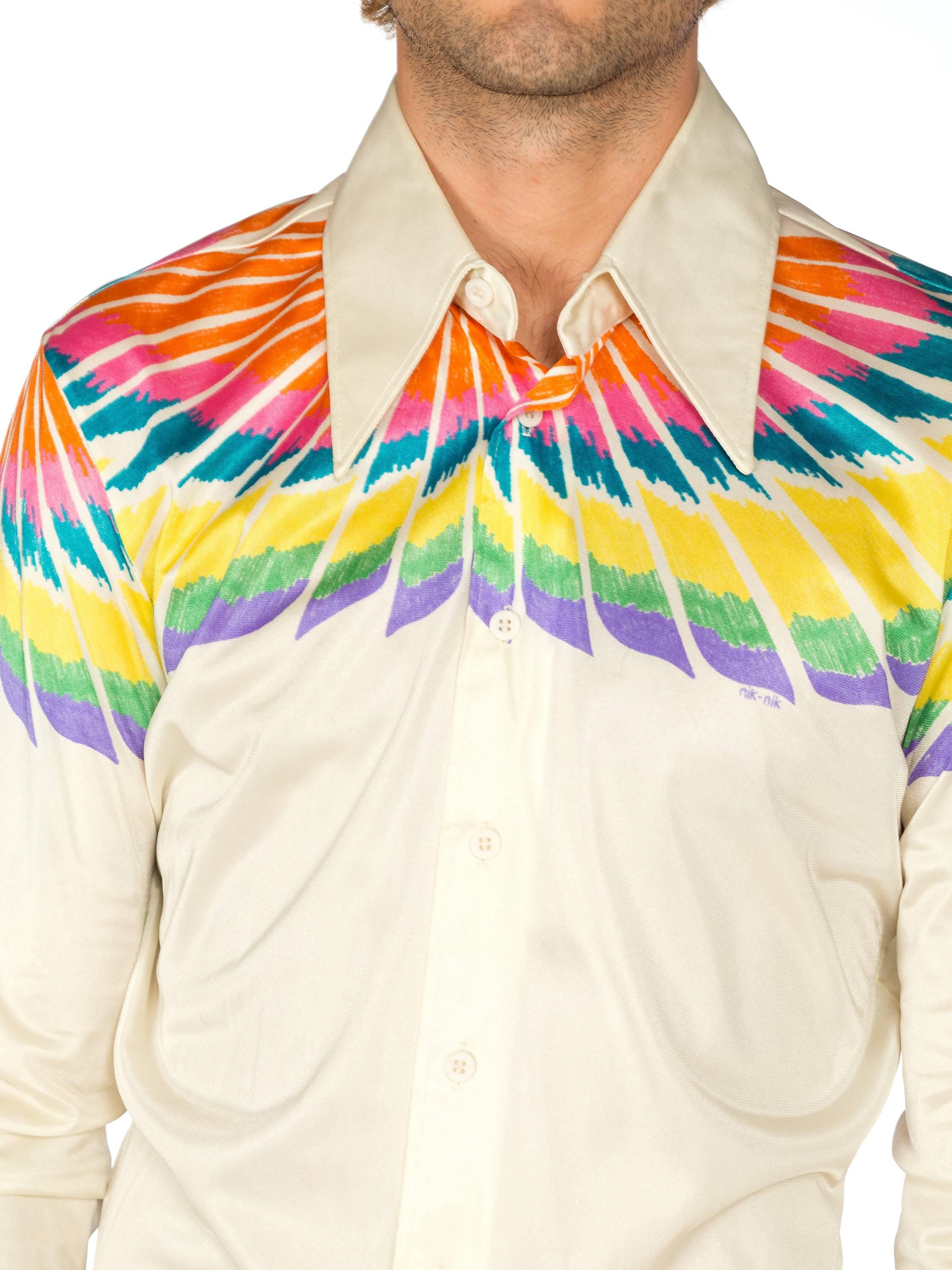 Men's Native American Feather Printed Mens Nik Nik Disco Shirt, 1970s 