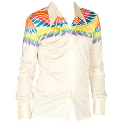 Native American Feather Printed Mens Nik Nik Disco Shirt, 1970s