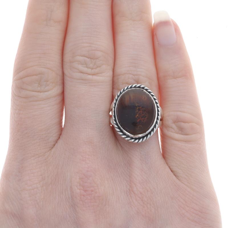 Oval Cut Native American Fire Agate Cocktail Solitaire Ring - Sterling 925 Oval Cabochon