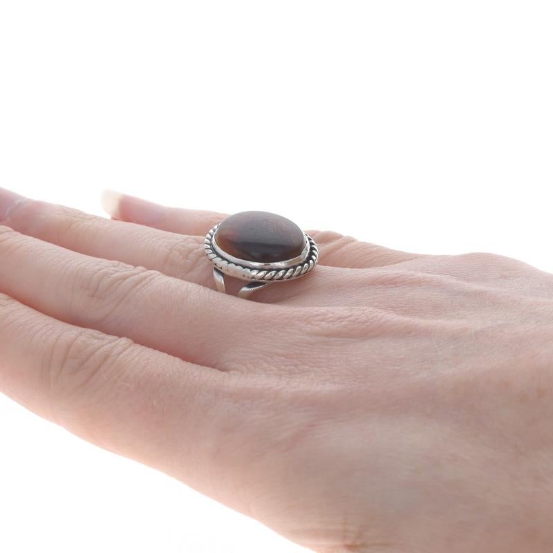Women's Native American Fire Agate Cocktail Solitaire Ring - Sterling 925 Oval Cabochon