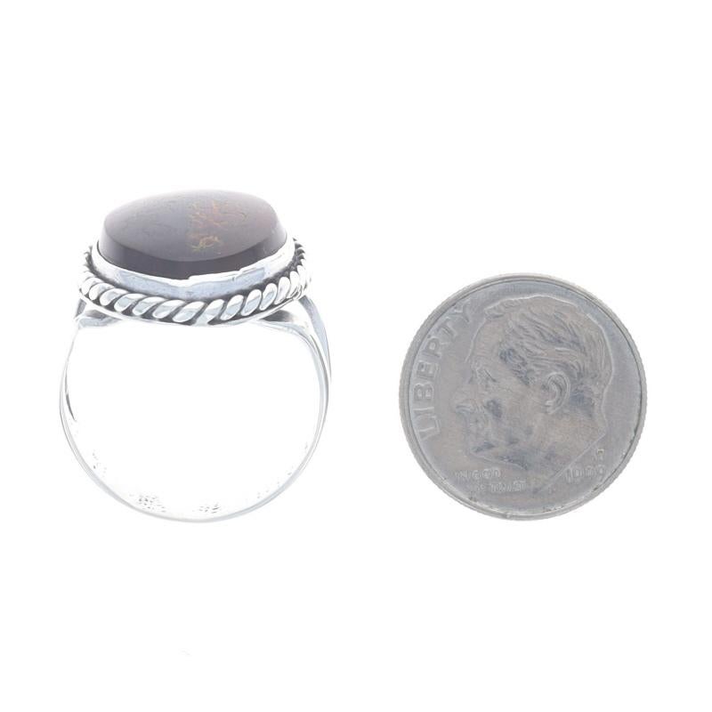 Native American Fire Agate Cocktail Solitaire Ring - Sterling 925 Oval Cabochon 1