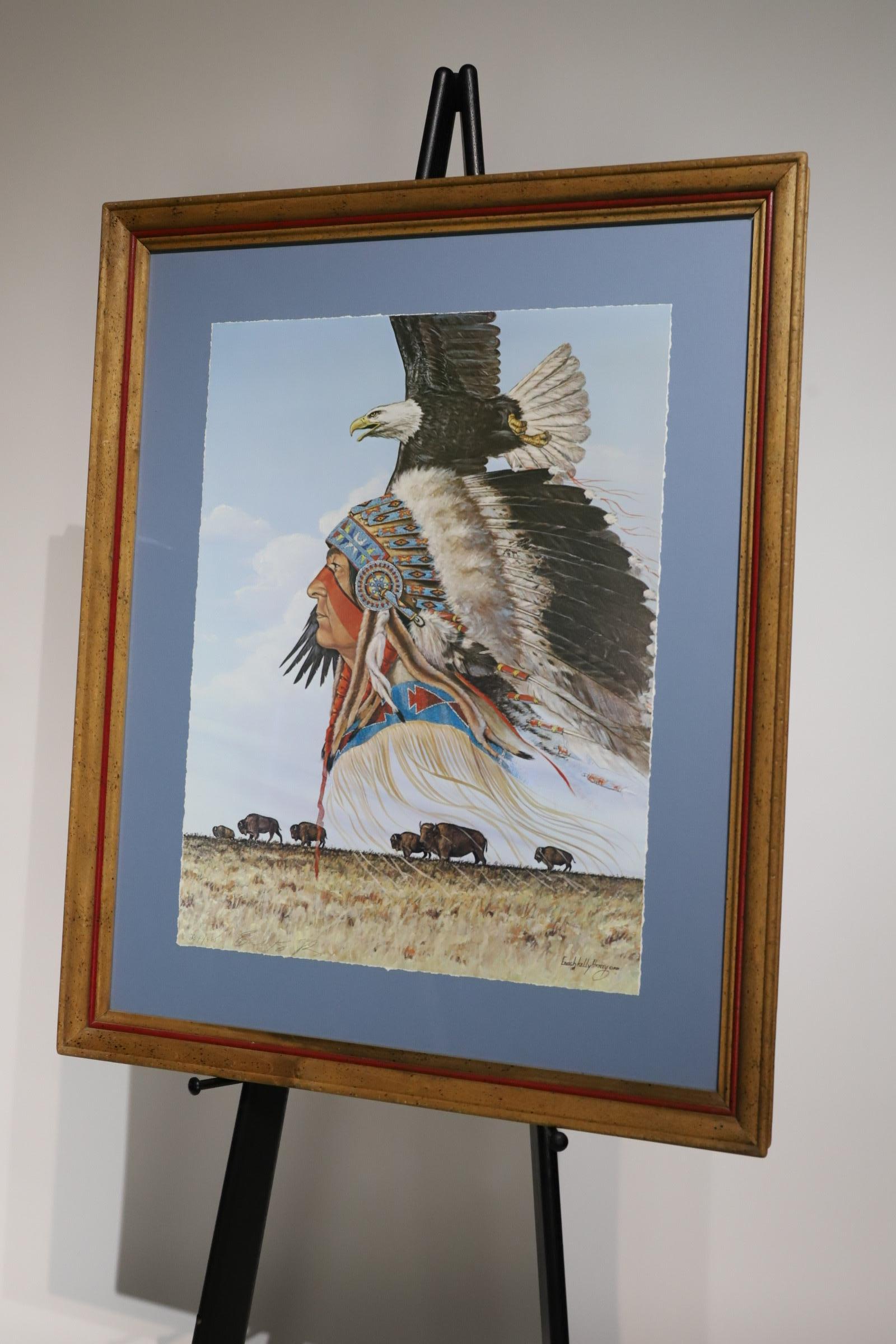 Late 20th Century Native American Framed and Signed Print by Enoch Kelly Haney For Sale