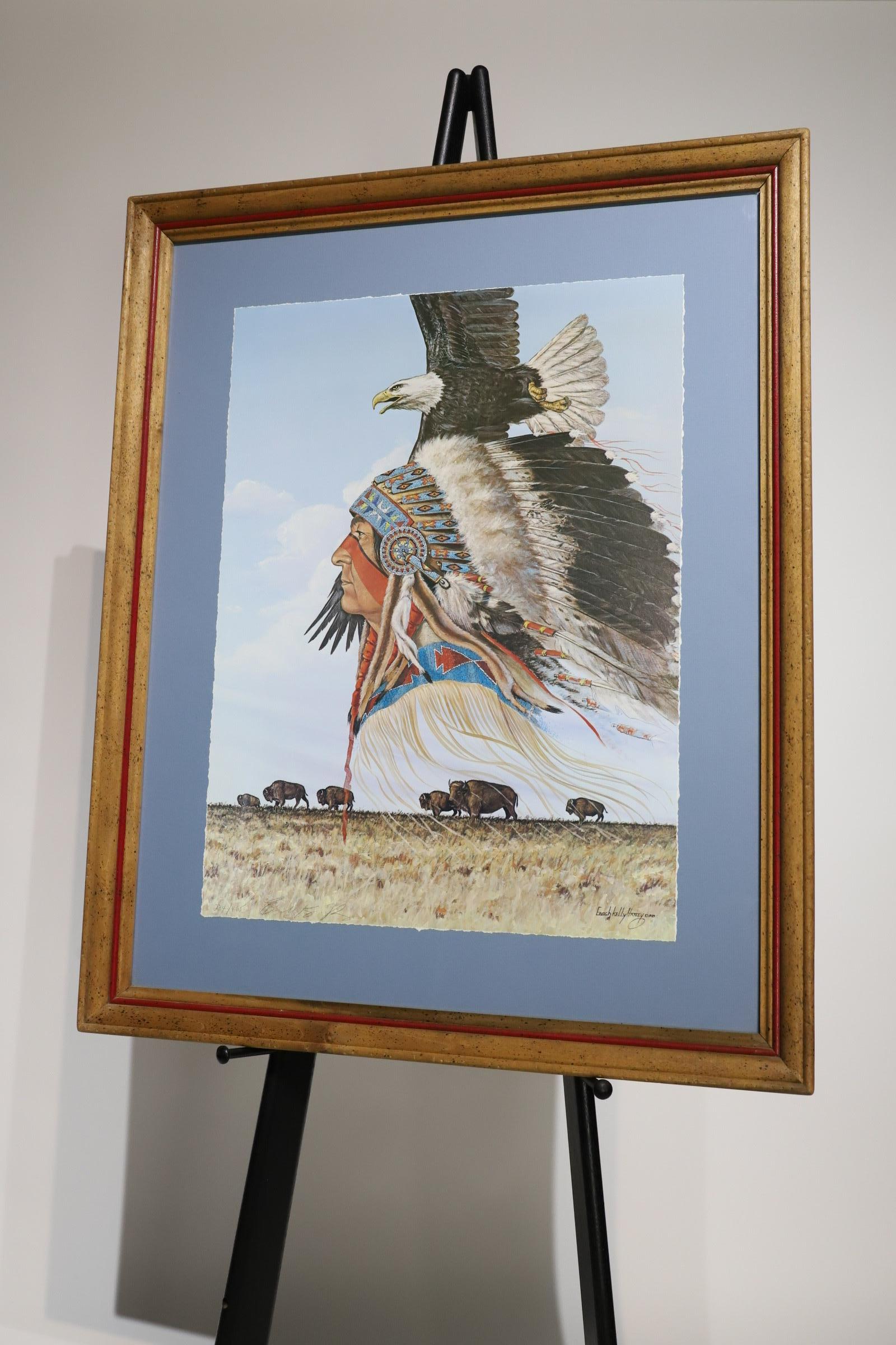 Native American Framed and Signed Print by Enoch Kelly Haney For Sale 1