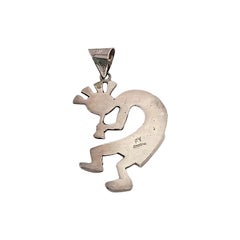 Native American Frank Yazzie Sterling Silver Multi-Gem Inlay Kokopelli Pendant