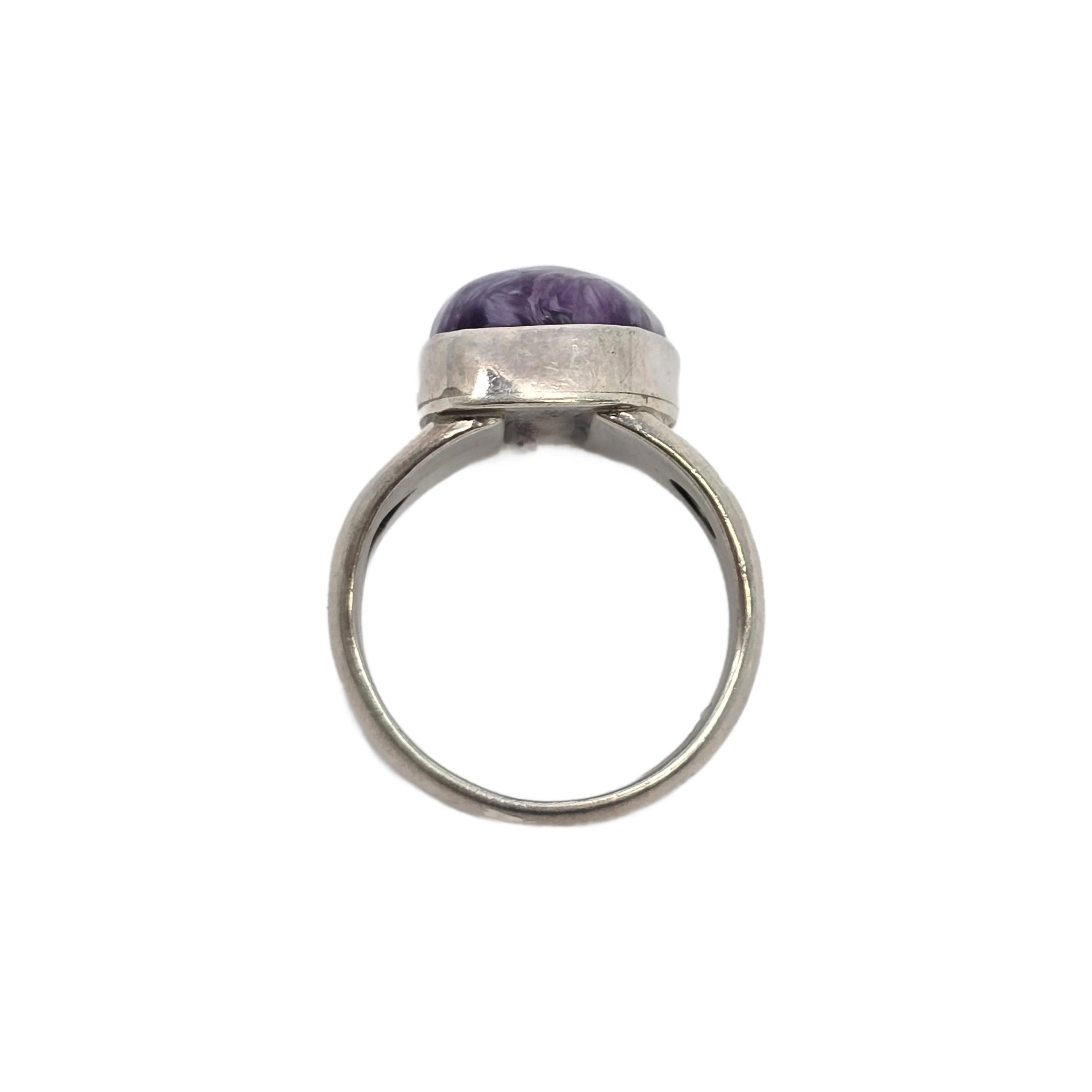 Women's Native American Frederick Chavez Sterling Silver Charoite Ring Size 7 1/4 #19870 For Sale