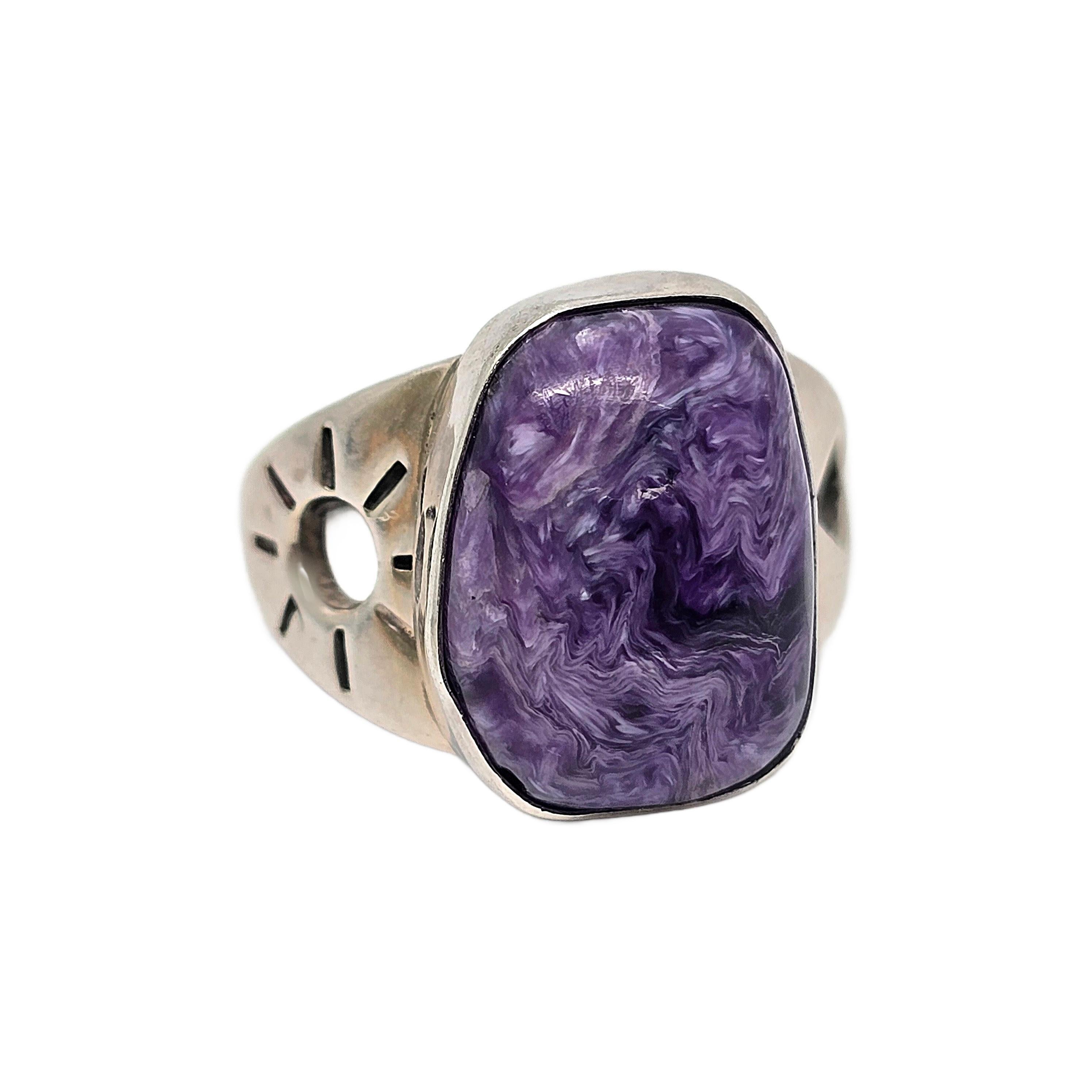 Native American Frederick Chavez Sterling Silver Charoite Ring Size 7 1/4 #19870 For Sale 1