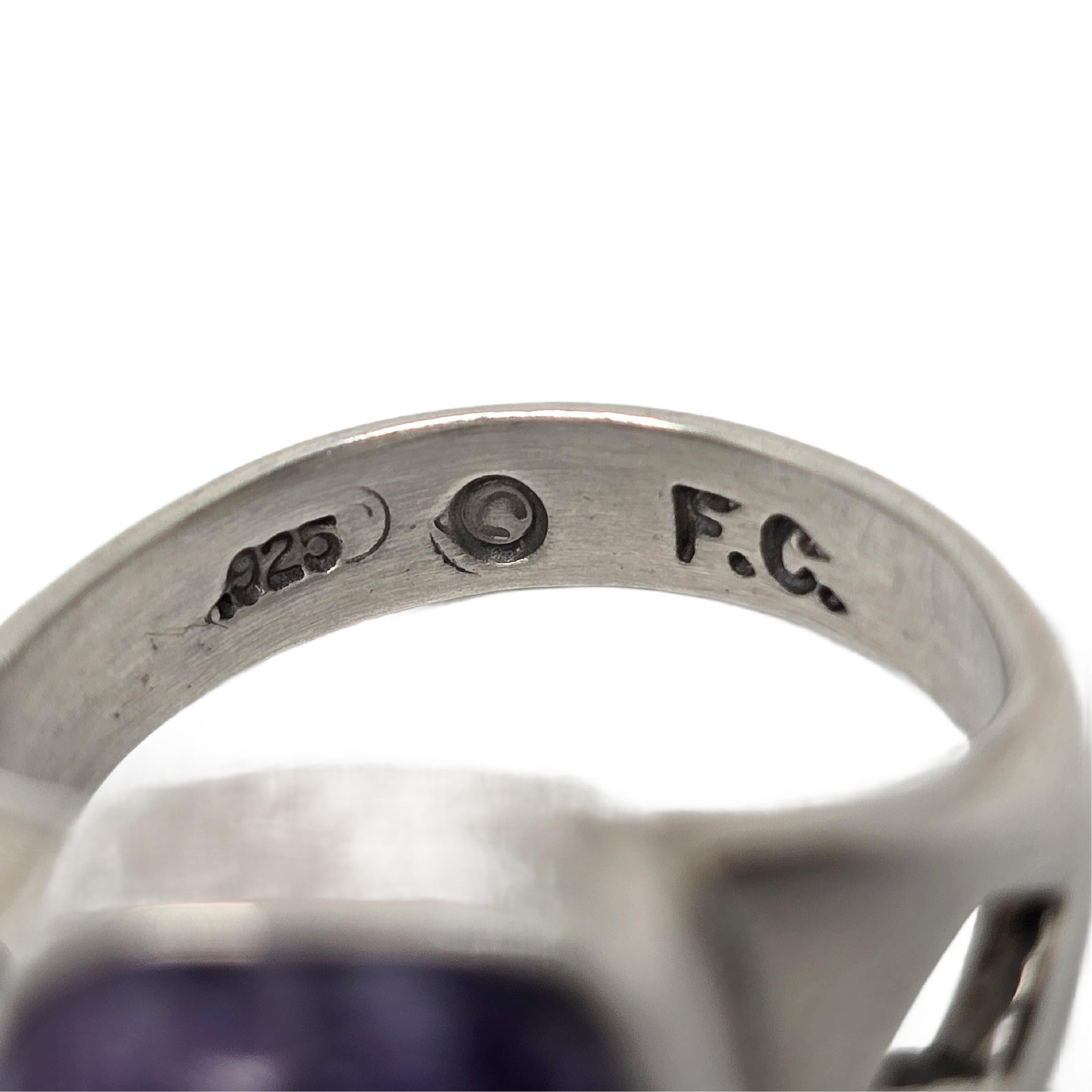 Native American Frederick Chavez Sterling Silver Charoite Ring Size 7 1/4 #19870 For Sale 2