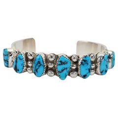 Vintage Native American Free Form Turquoise Nugget Sterling Silver Bracelet