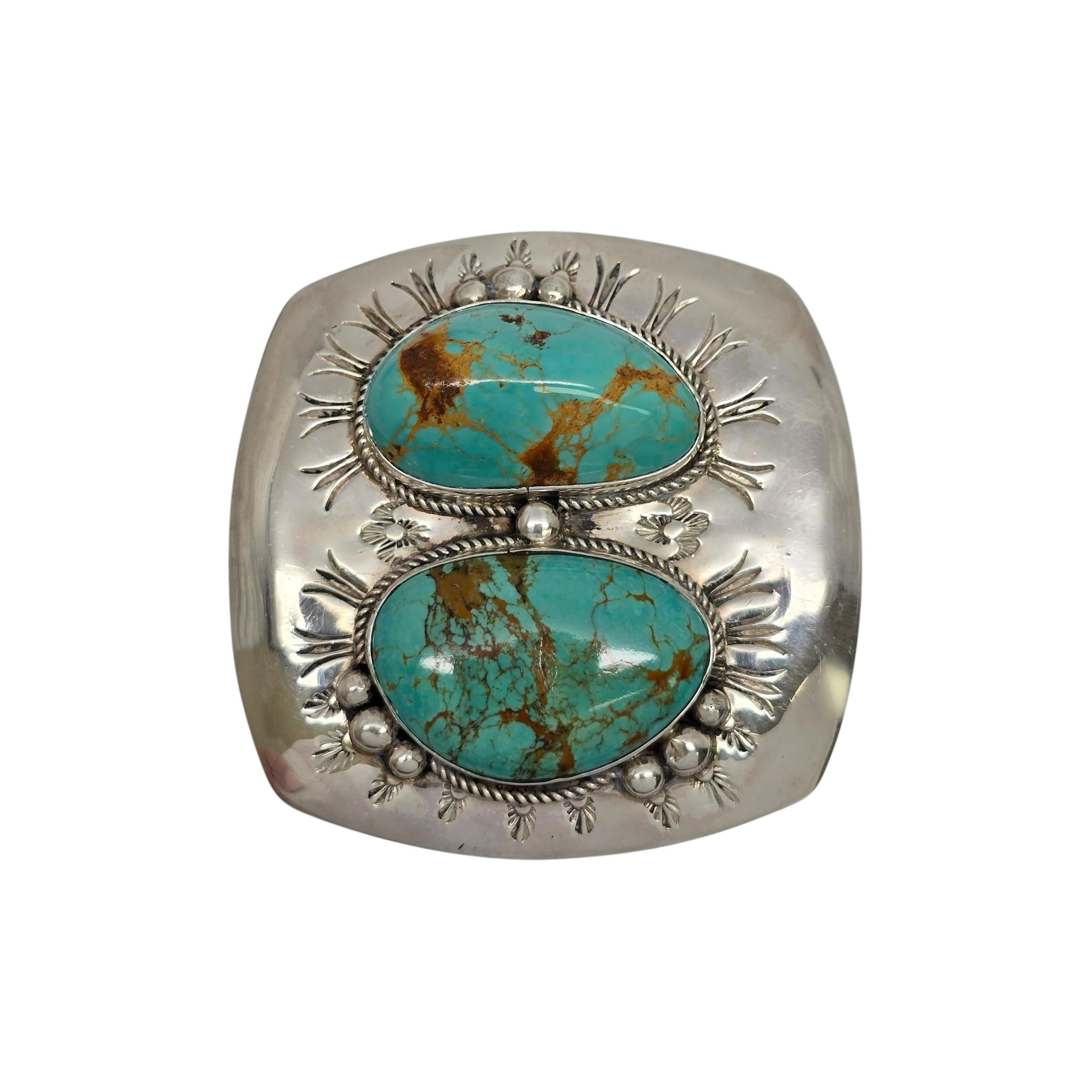 Nativo americano Fibbia da cintura in turchese e conchiglie dei nativi americani Gale Self in argento sterling #23617 in vendita