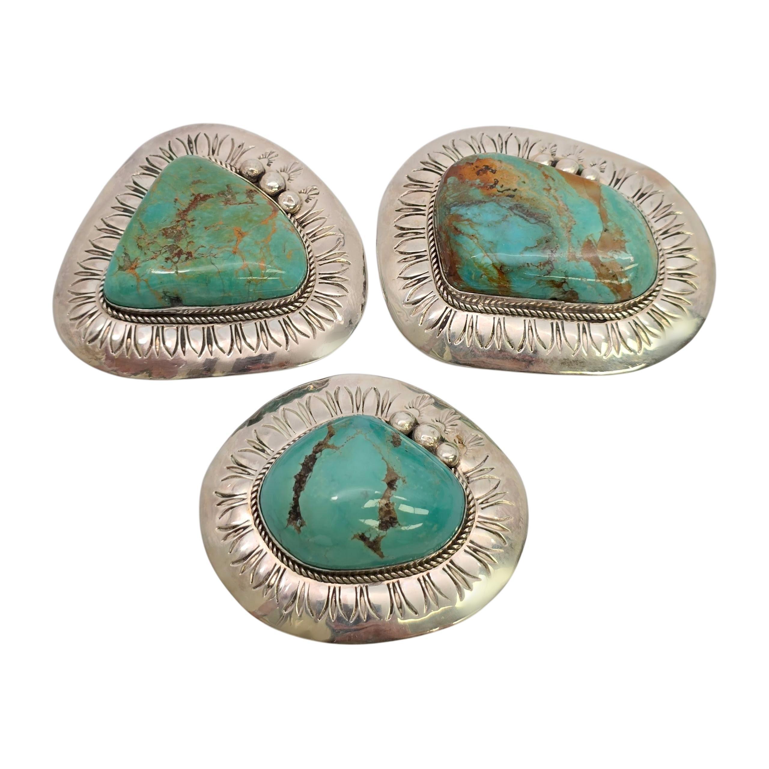 da uomo o donna Fibbia da cintura in turchese e conchiglie dei nativi americani Gale Self in argento sterling #23617 in vendita