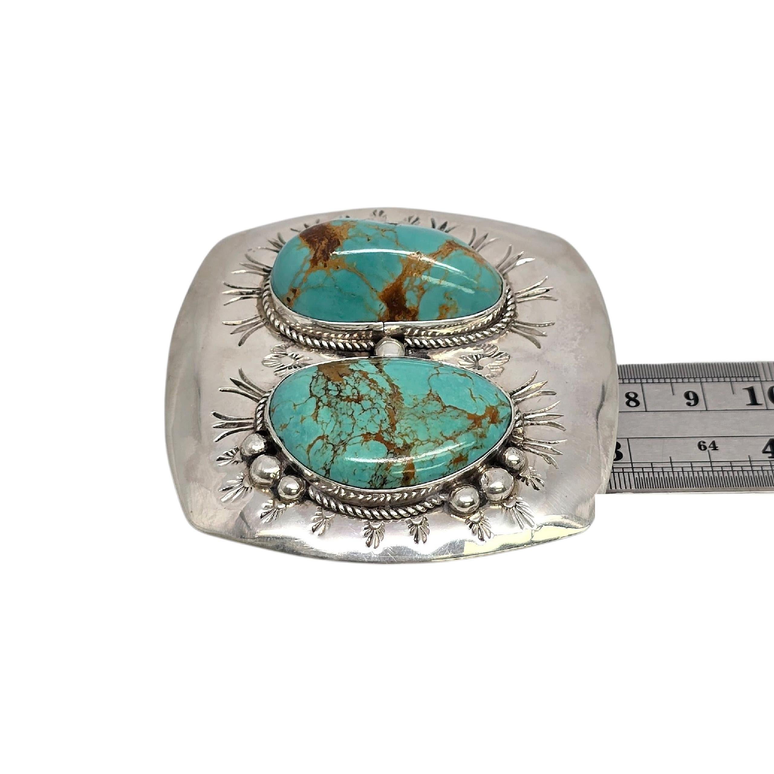 Fibbia da cintura in turchese e conchiglie dei nativi americani Gale Self in argento sterling #23617 in vendita 3