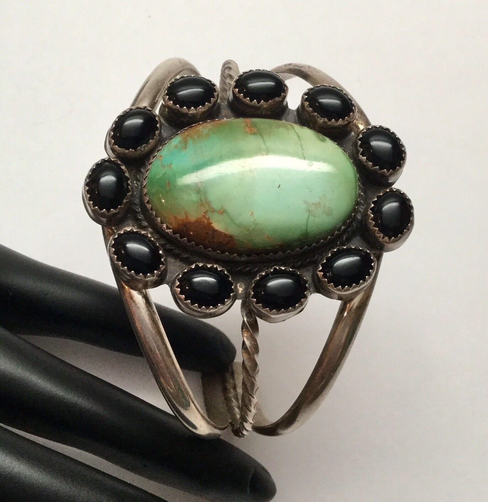 Women's Native American Gary Sanchez Sterling Silver Turquoise Black Onyx Bracelet