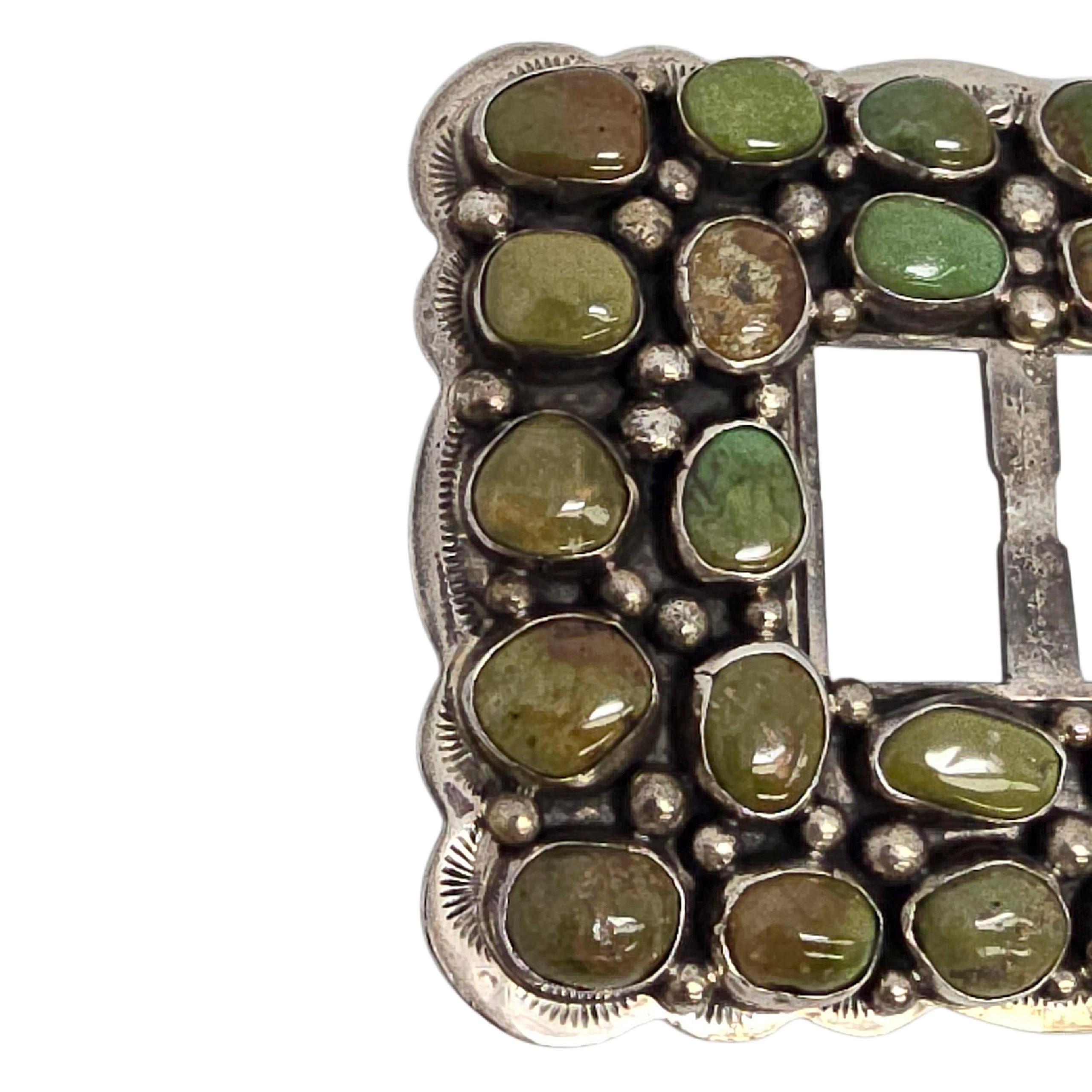 Boucle de ceinture en argent sterling avec turquoise verte de George Jones #23599 Bon état - En vente à Washington Depot, CT