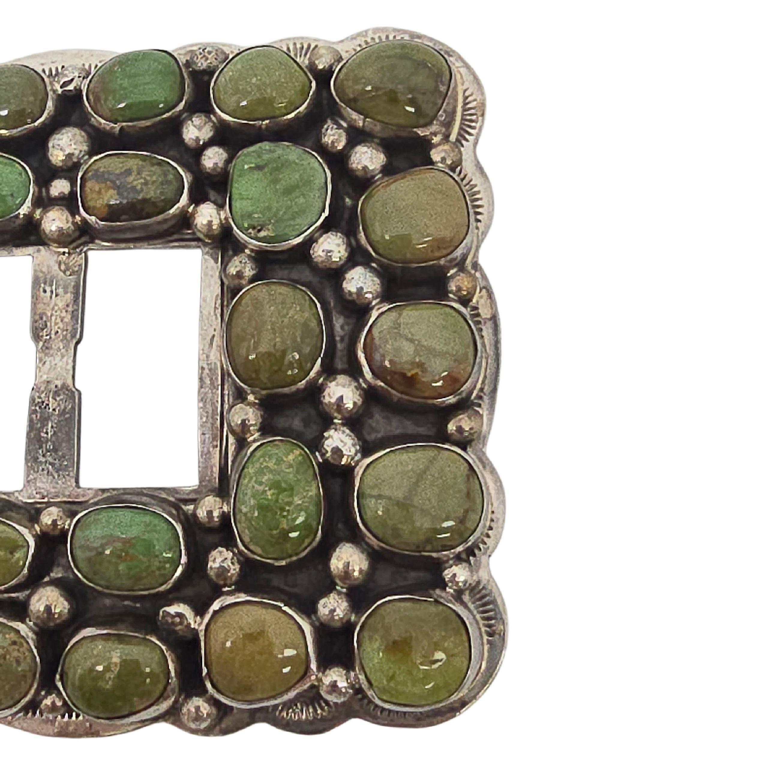 Boucle de ceinture en argent sterling avec turquoise verte de George Jones #23599 Unisexe en vente