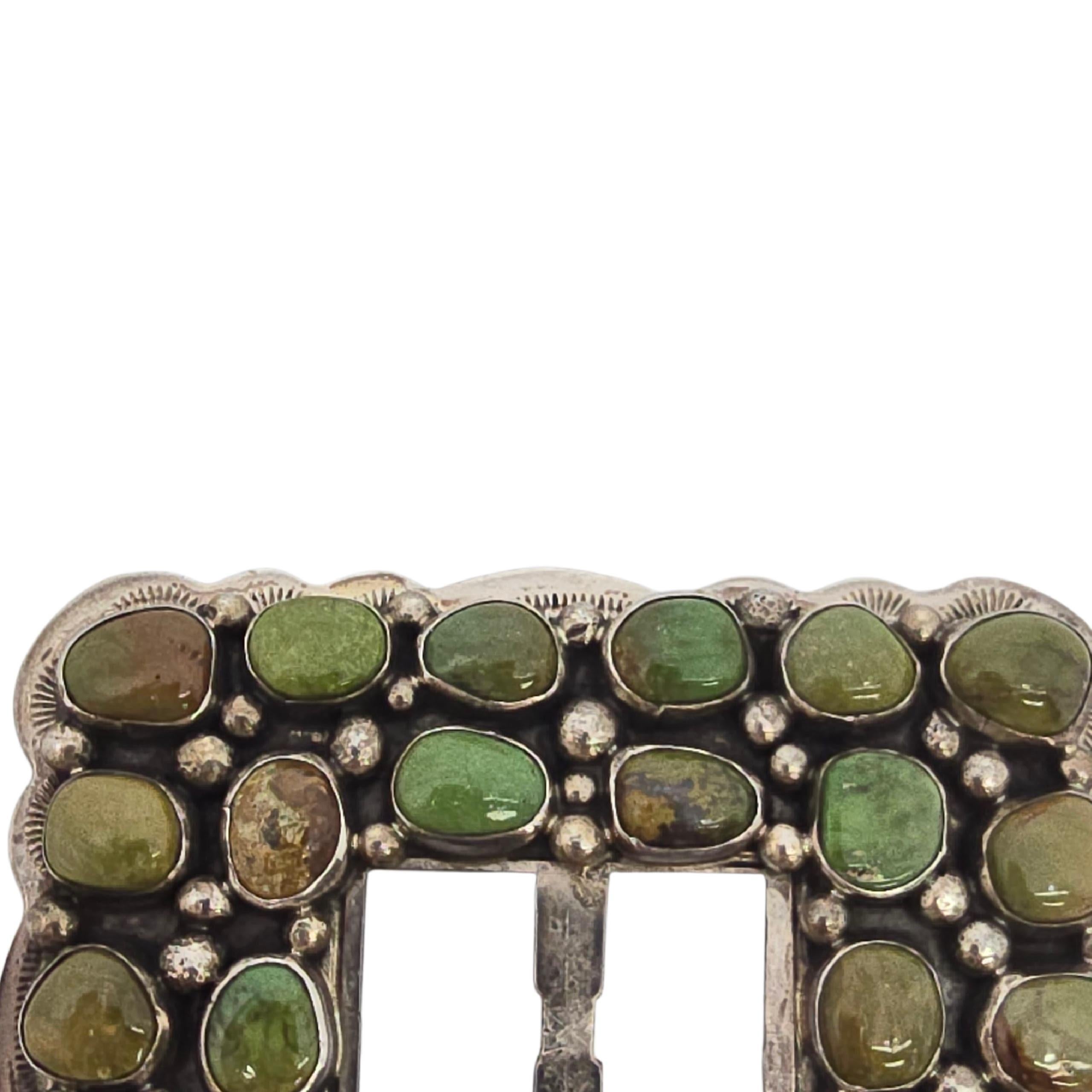 Boucle de ceinture en argent sterling avec turquoise verte de George Jones #23599 en vente 1