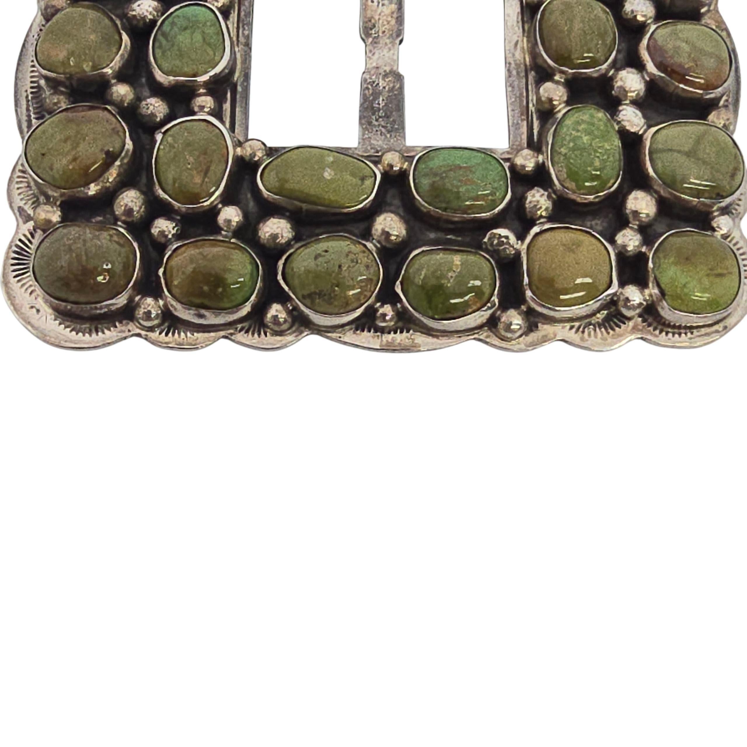 Boucle de ceinture en argent sterling avec turquoise verte de George Jones #23599 en vente 2