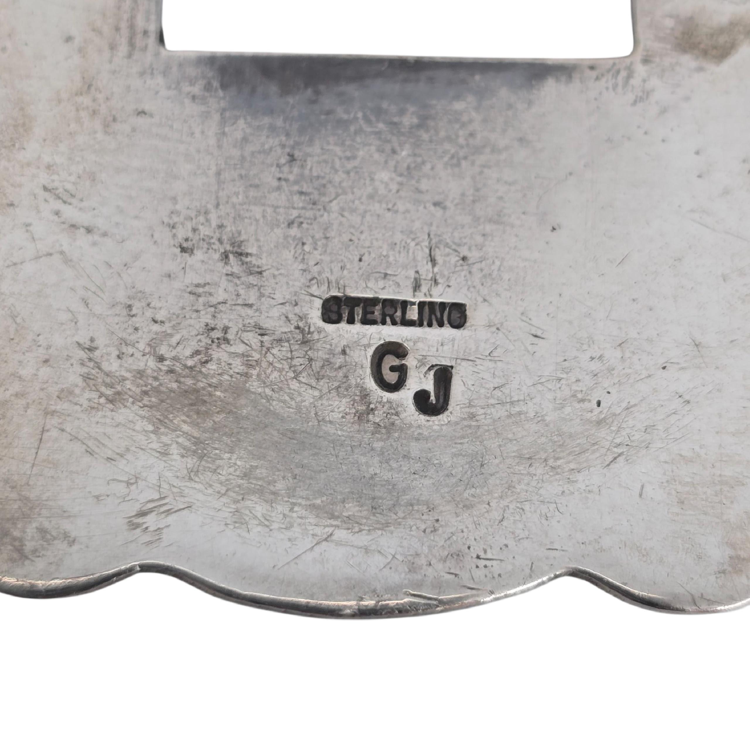 Boucle de ceinture en argent sterling avec turquoise verte de George Jones #23599 en vente 3