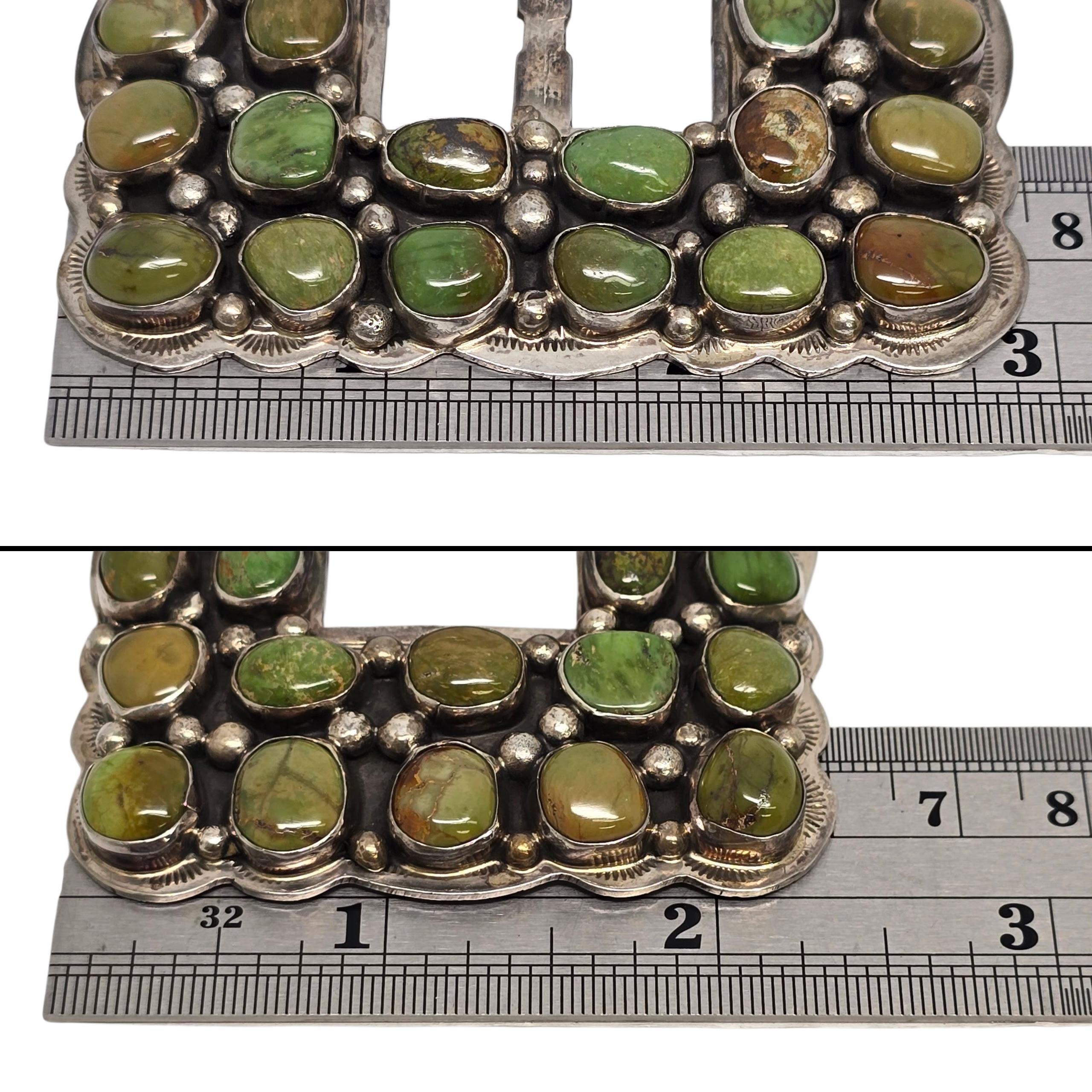 Boucle de ceinture en argent sterling avec turquoise verte de George Jones #23599 en vente 4