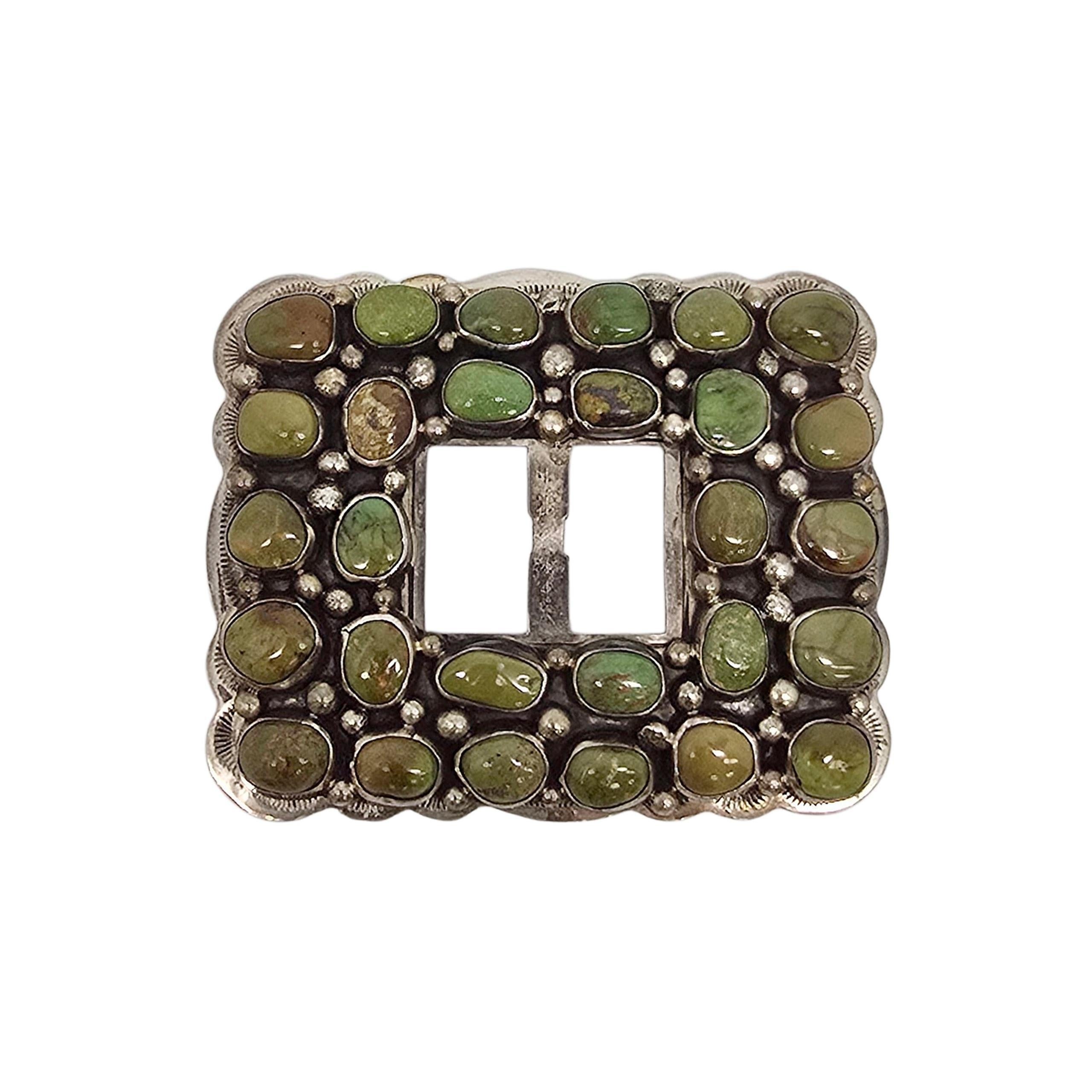 Fibbia da cintura dei nativi americani George Jones in argento sterling con turchese verde #23599