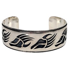 Native American George Phillips Sterling Silver Overlay Bear Paw Cuff Bracelet