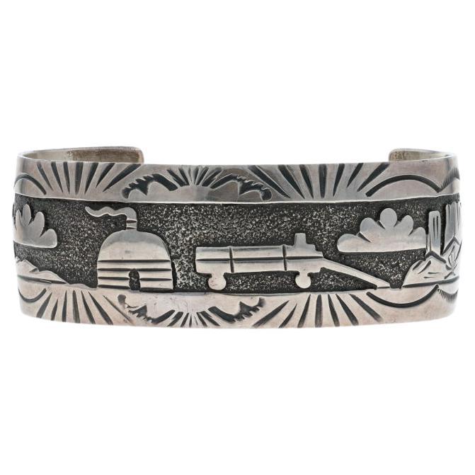 Bracciale Nativo Americano Gibson & Gibson Navajo Storyteller 6 1/2" Sterlina 925 in vendita