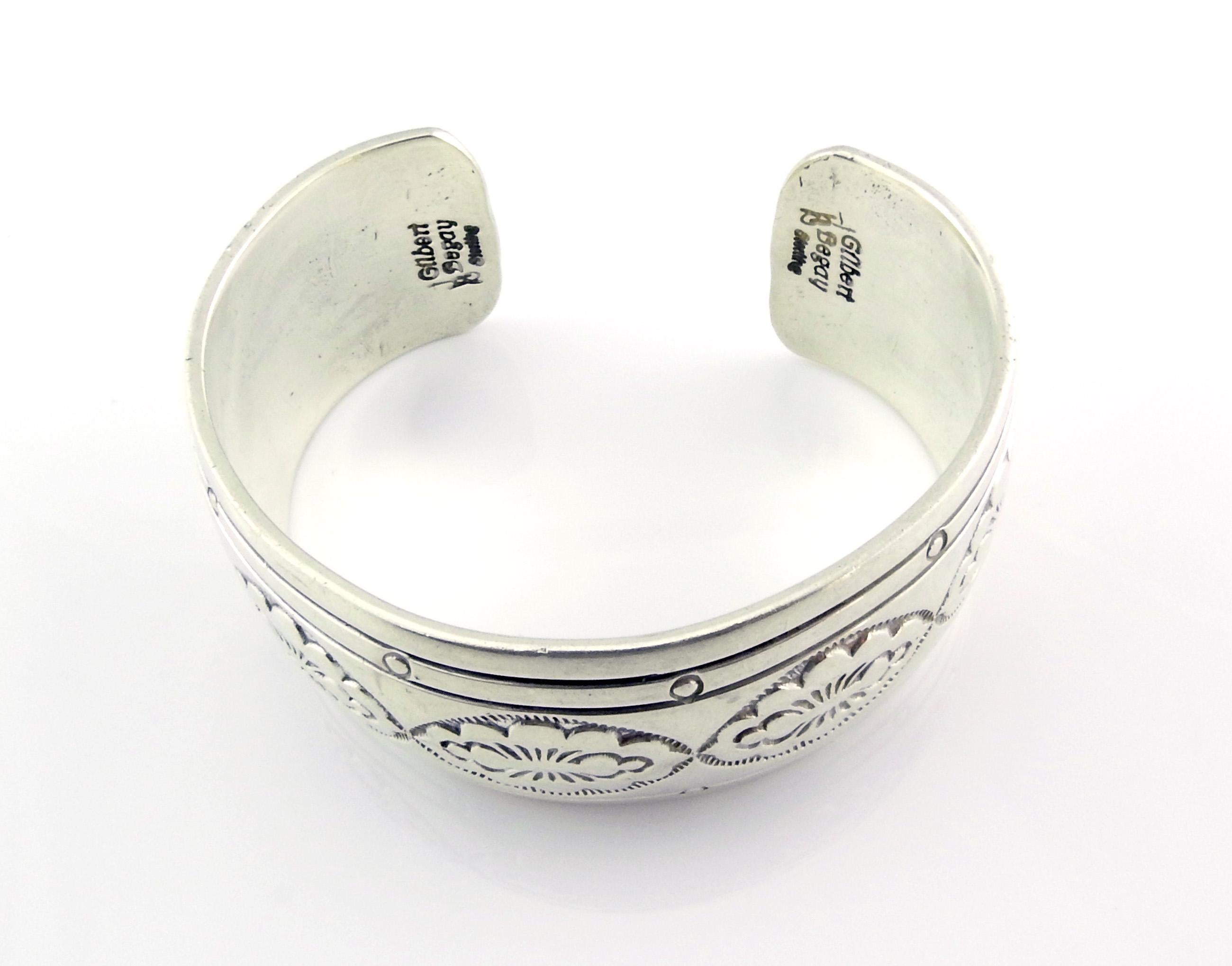 Women's or Men's Native American Gilbert Begay Sterling Silver Stamped Cuff Bracelet