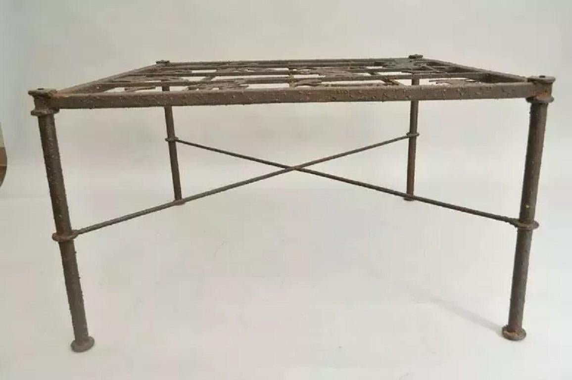 Other Native American Glyph Figures Metal and Glass Square Brutalist Coffee Table For Sale