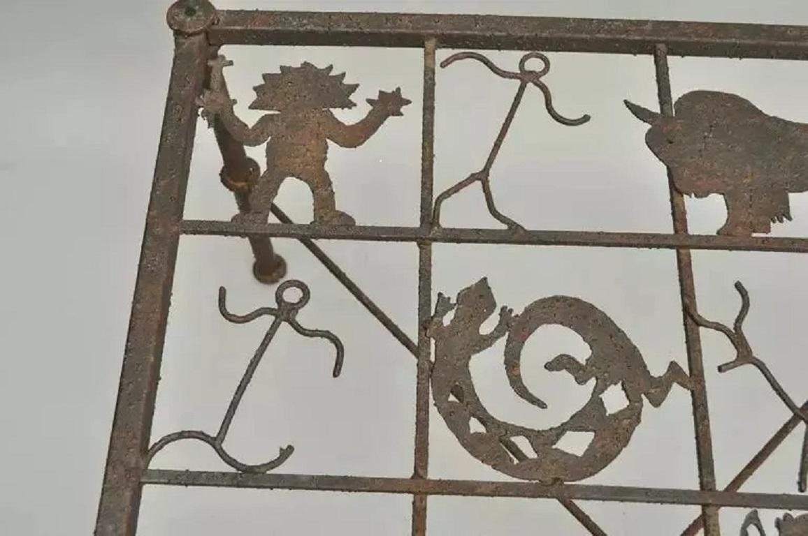 Unknown Native American Glyph Figures Metal and Glass Square Brutalist Coffee Table For Sale