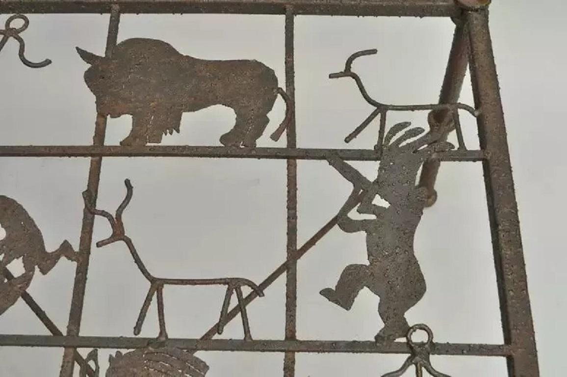 Native American Glyph Figures Metal and Glass Square Brutalist Coffee Table In Good Condition For Sale In Philadelphia, PA